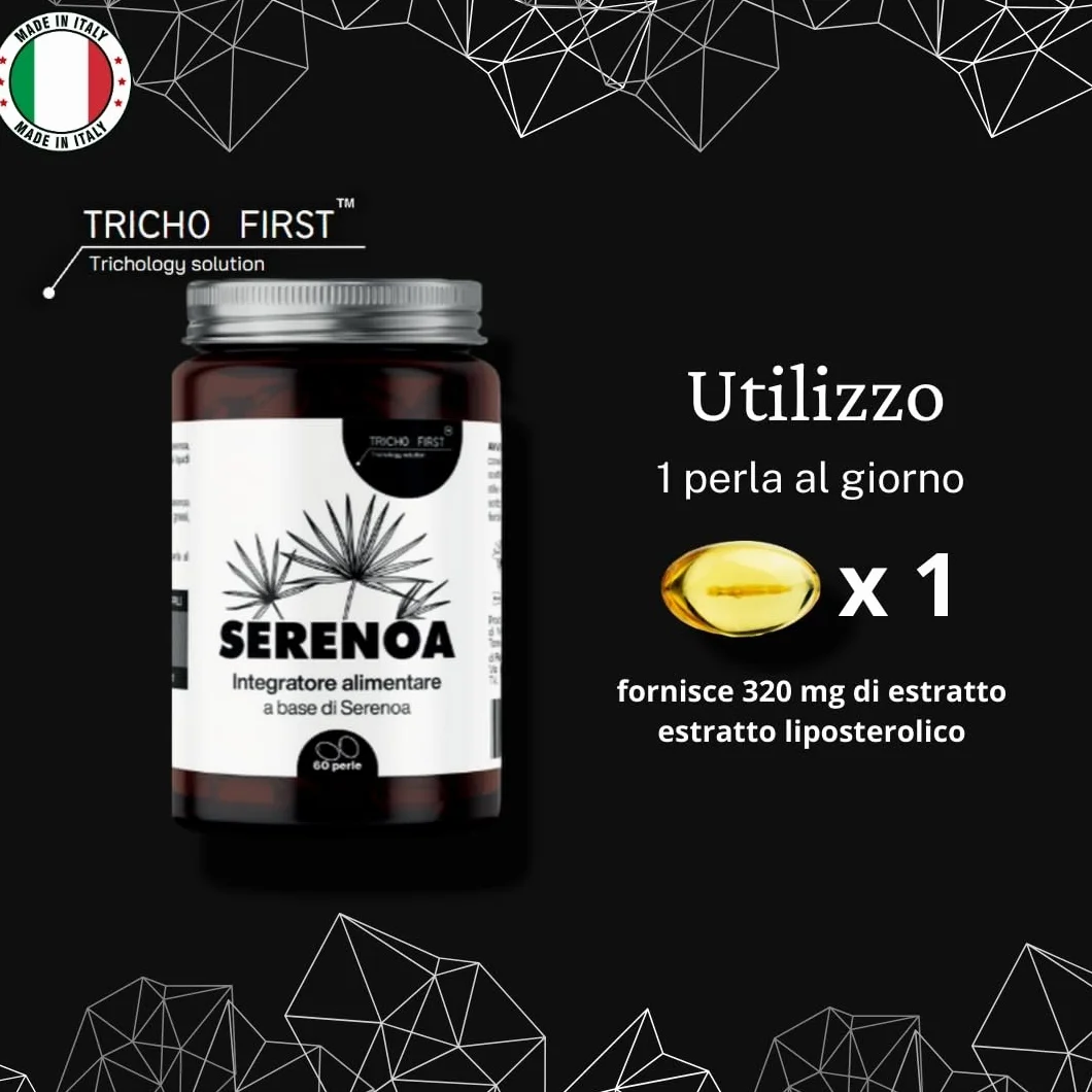 Serenoa Repens 320 mg TRICHO FIRST 90-95% Integratore Prostata Caduta Capelli 60 Perle Andi DHT