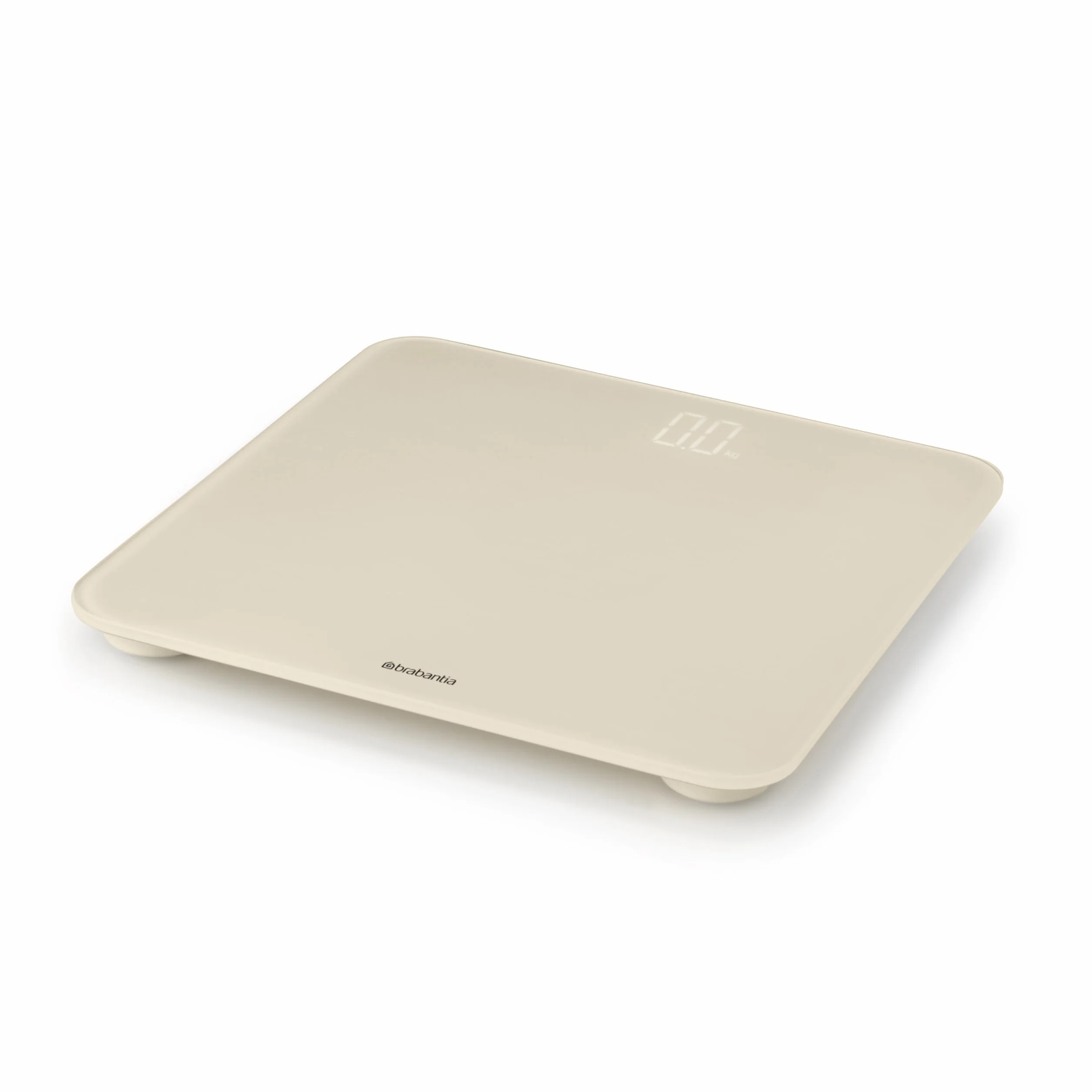 Brabantia - ReNew Bilancia Pesapersone Digitale - Bilancia con Piano in Vetro Portata 180 kg - Piedini Morbidi Antiscivolo - 4x Batterie AAA Incluse - Soft Beige - 30 x 30 cm