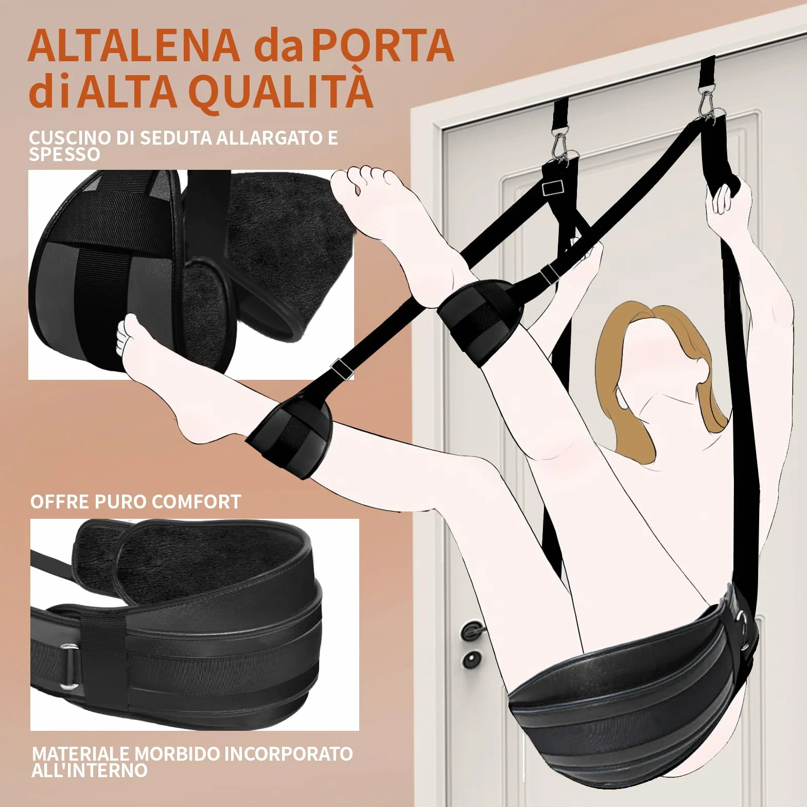 Manette per Coppia Sexy Altalena Sospesa Regolabile Pelle Nere