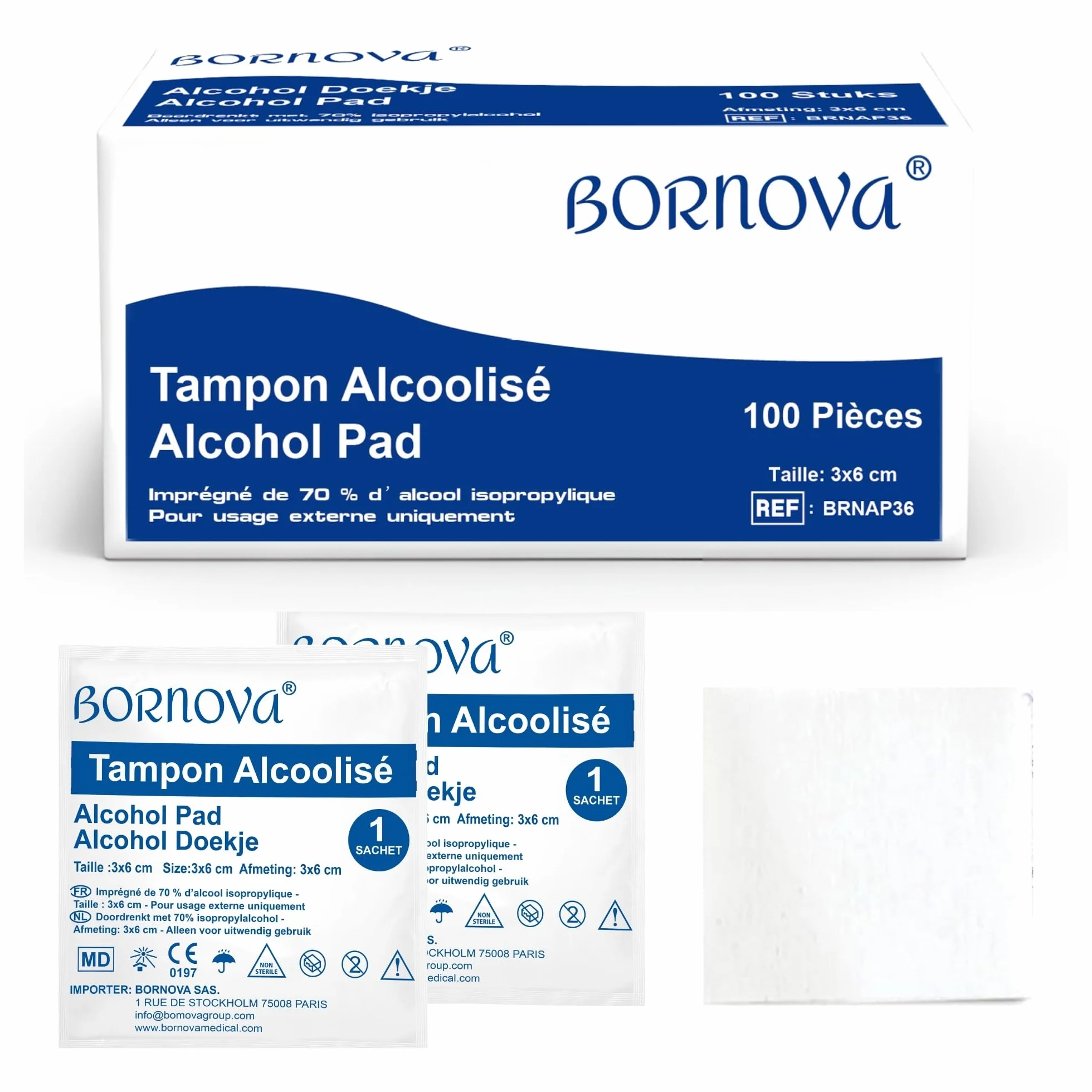BORNOVA Tamponi Impregnati Alc.70 Salvietta 3x6 cm Monouso
