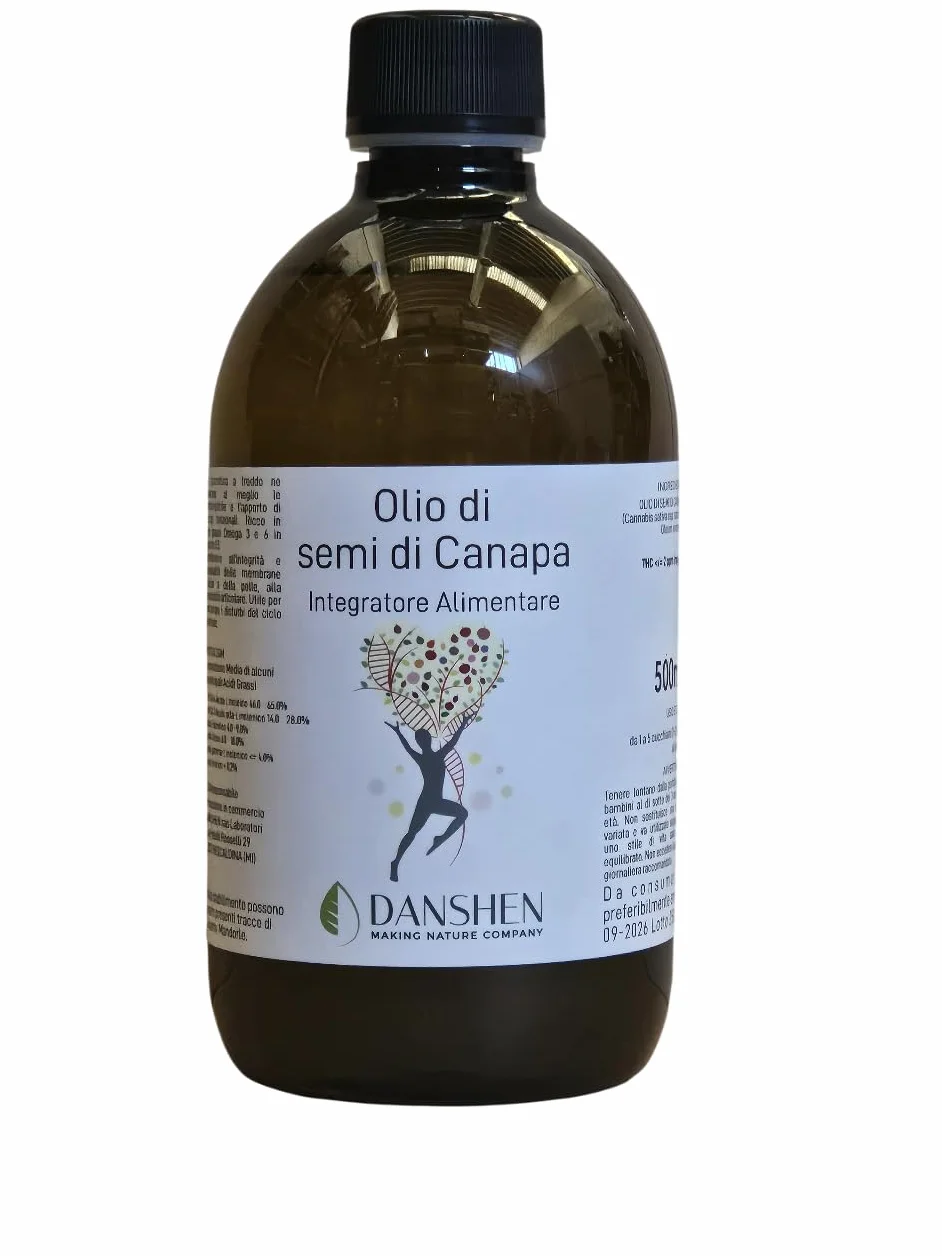 Olio di Canapa Semi 0,5 L Ricco di Acidi Grassi Omega 3-6-9 Integratore Alimentare No OGM