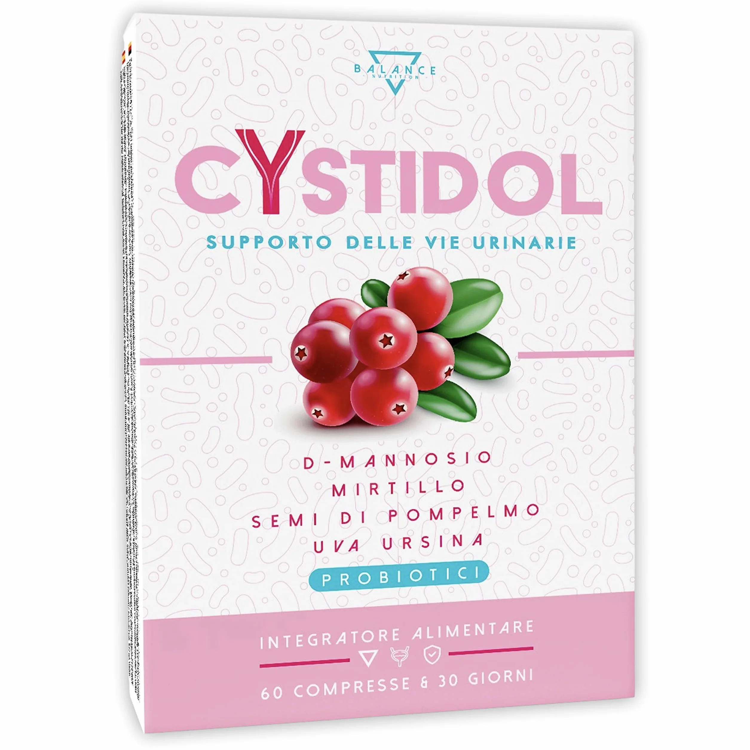 CYSTIDOL® D-Mannosio Integratore Cistite con Mirtillo Rosso Probiotici Semi di Pompelmo Cranberry 60 Compresse