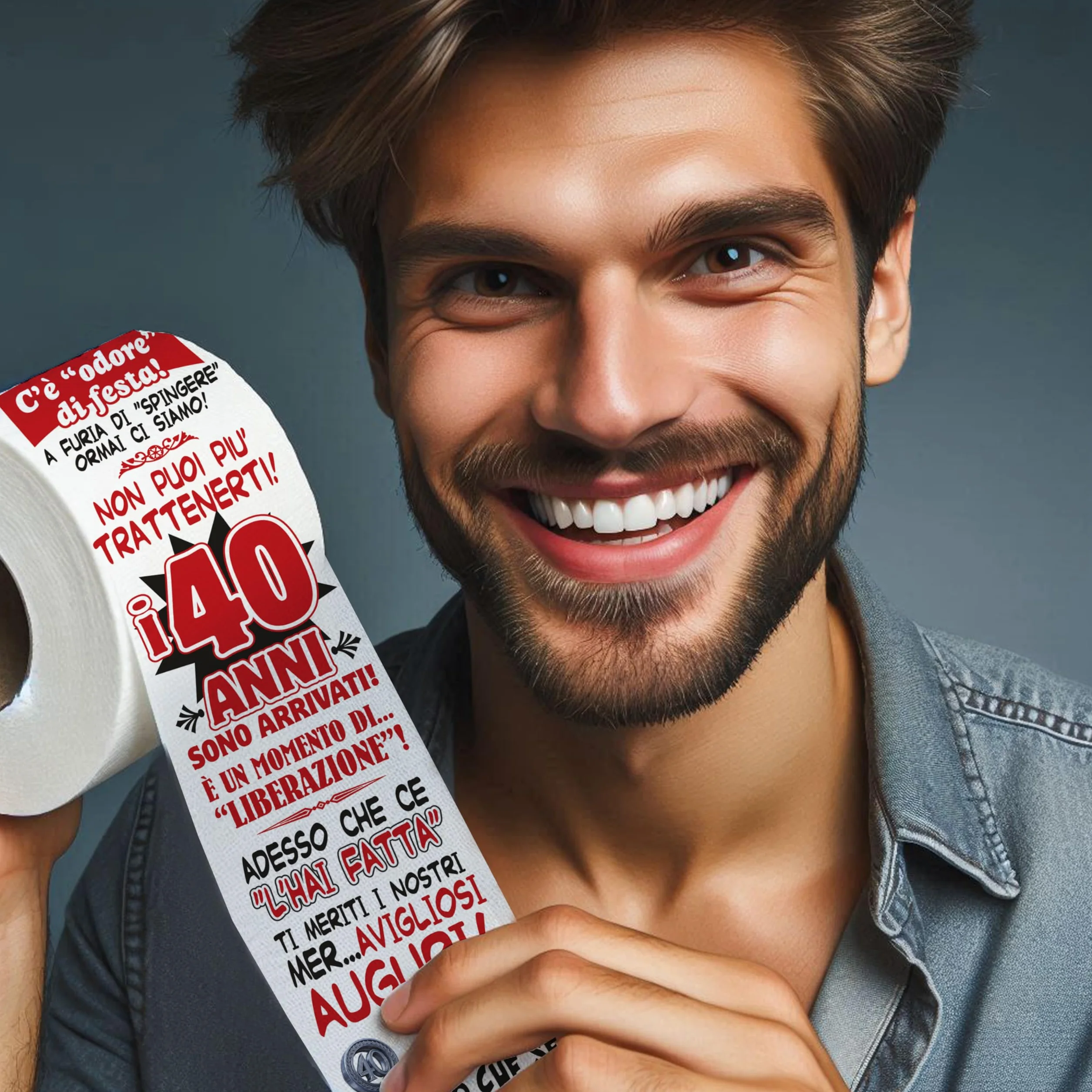 Carta Igienica Divertente 40 Anni – Rotolo Stampato a Colori con Fumetti e Attestato di Compleanno – Gag Regalo per Festa 40° Compleanno