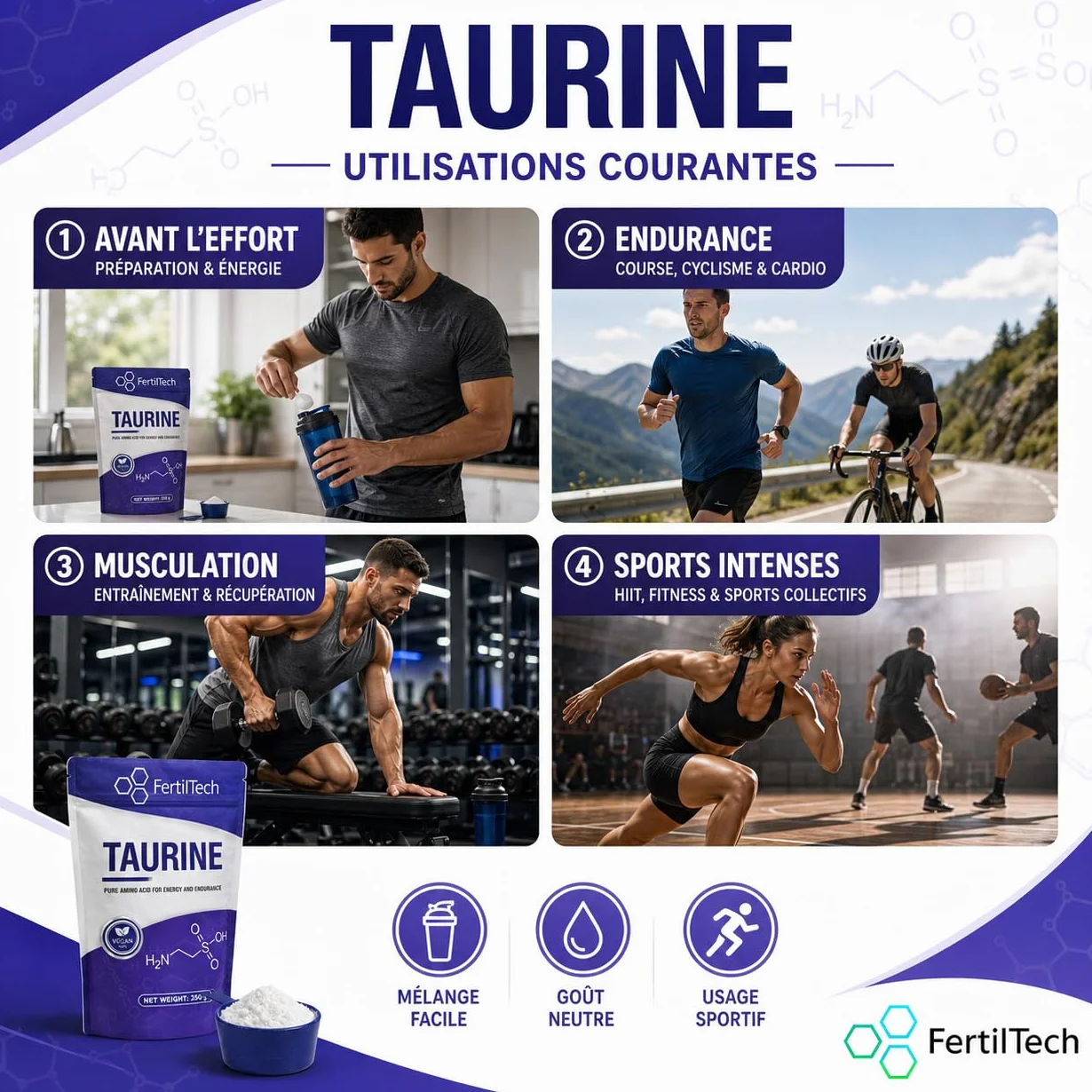 Taurina in Polvere 1,2 kg - Purezza ≥ 99,8% - Integratore alimentare Vegano