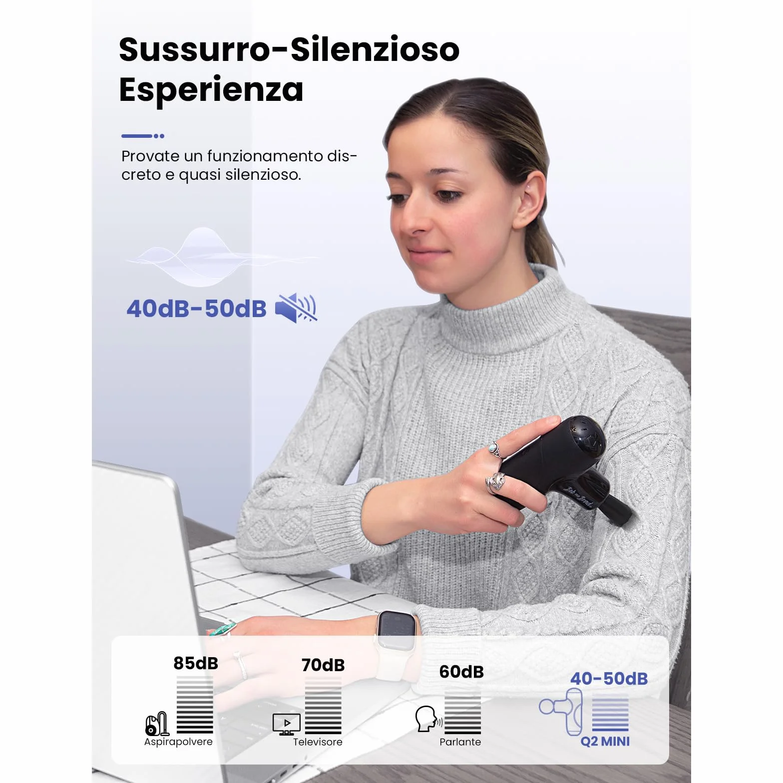 BOB AND BRAD Q2 Mini Pistola Massaggio Muscolare Portatile, Massaggiatore Elettrico per Schiena e Spalle, Silenzioso, Ricarica USB-C, Custodia Inclusa, Ideale per Ufficio, Viaggi e Sport