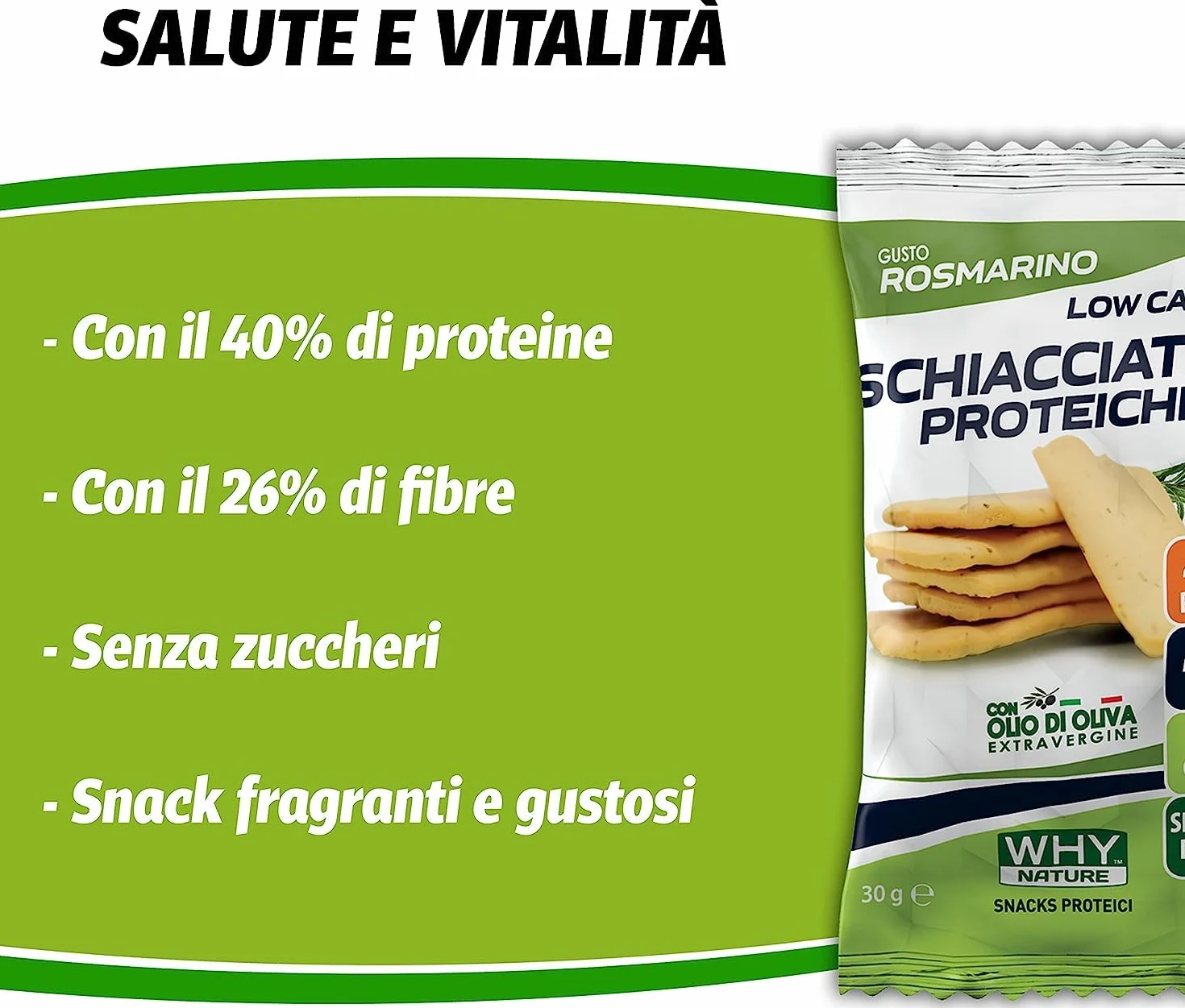 WHY NATURE LOW CARB SCHIACCIATINE PROTEICHE - Snack Proteici Senza Glutine - Snack Salati Gusto Rosmarino - Box da 25 Pezzi - 30 gr