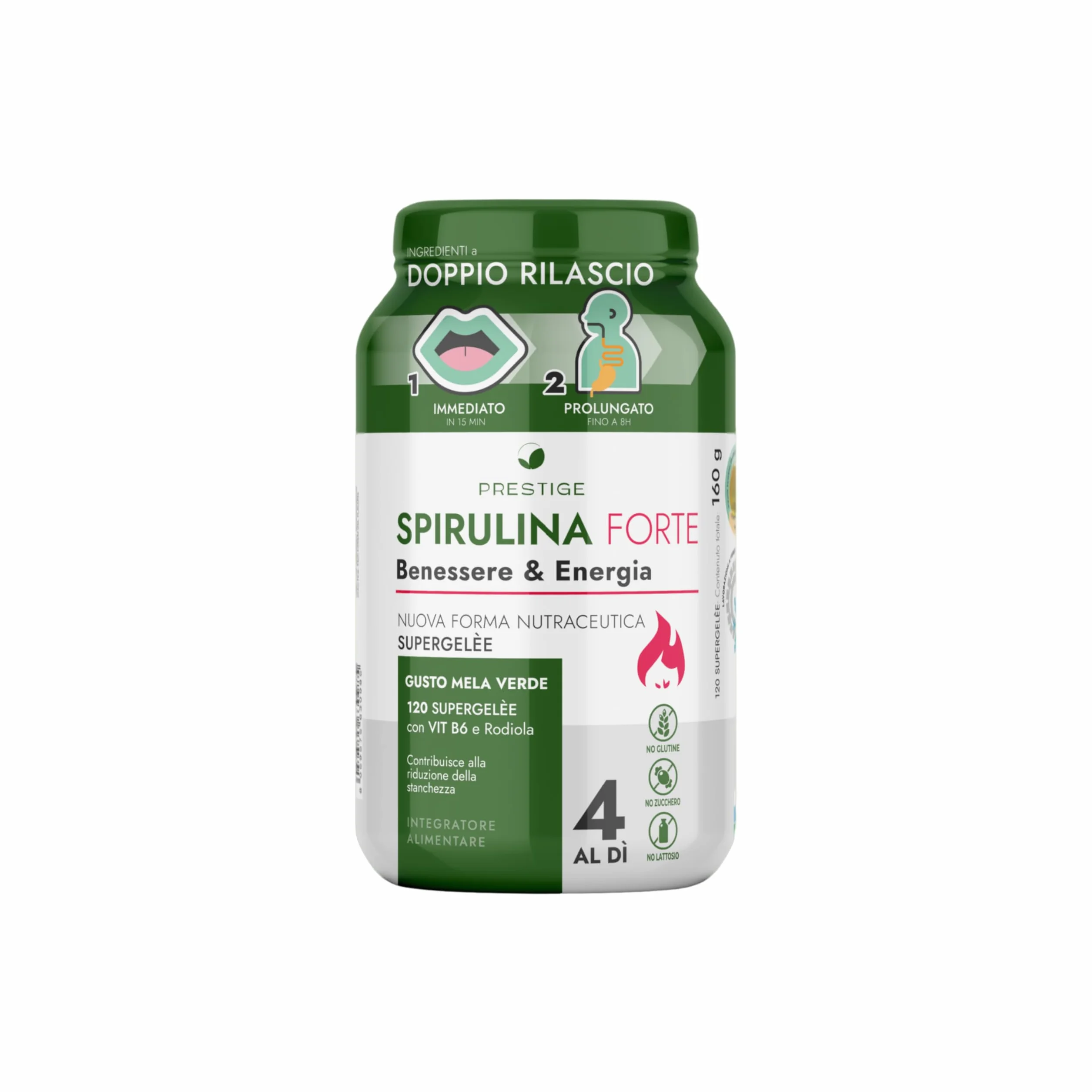 Spirulina Forte Integratore 120 Gommose Supergelée Mela Verde - Energia Focus Mentale Stanchezza Metabolico
