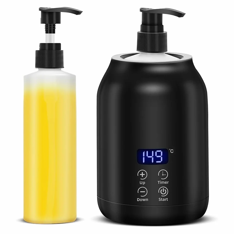 Scaldatore per Olio da Massaggio, Riscaldatore Digitale Elettrico per Olio da Massaggio con Due Flaconi di Olio, Erogatore Portatile Riscaldato per Lozione, Spina UE