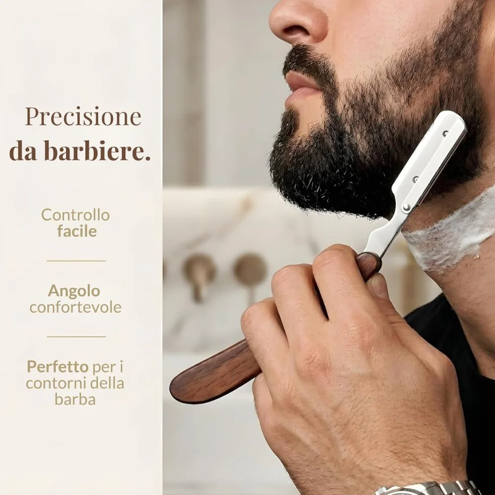Rasoio a Mano Libera Monolama Professionale con 10 Lame da Barba Derby e Custodia Protettiva da Viaggio in Ecopelle - Missanda in Legno Duro & Acciaio Inossidabile