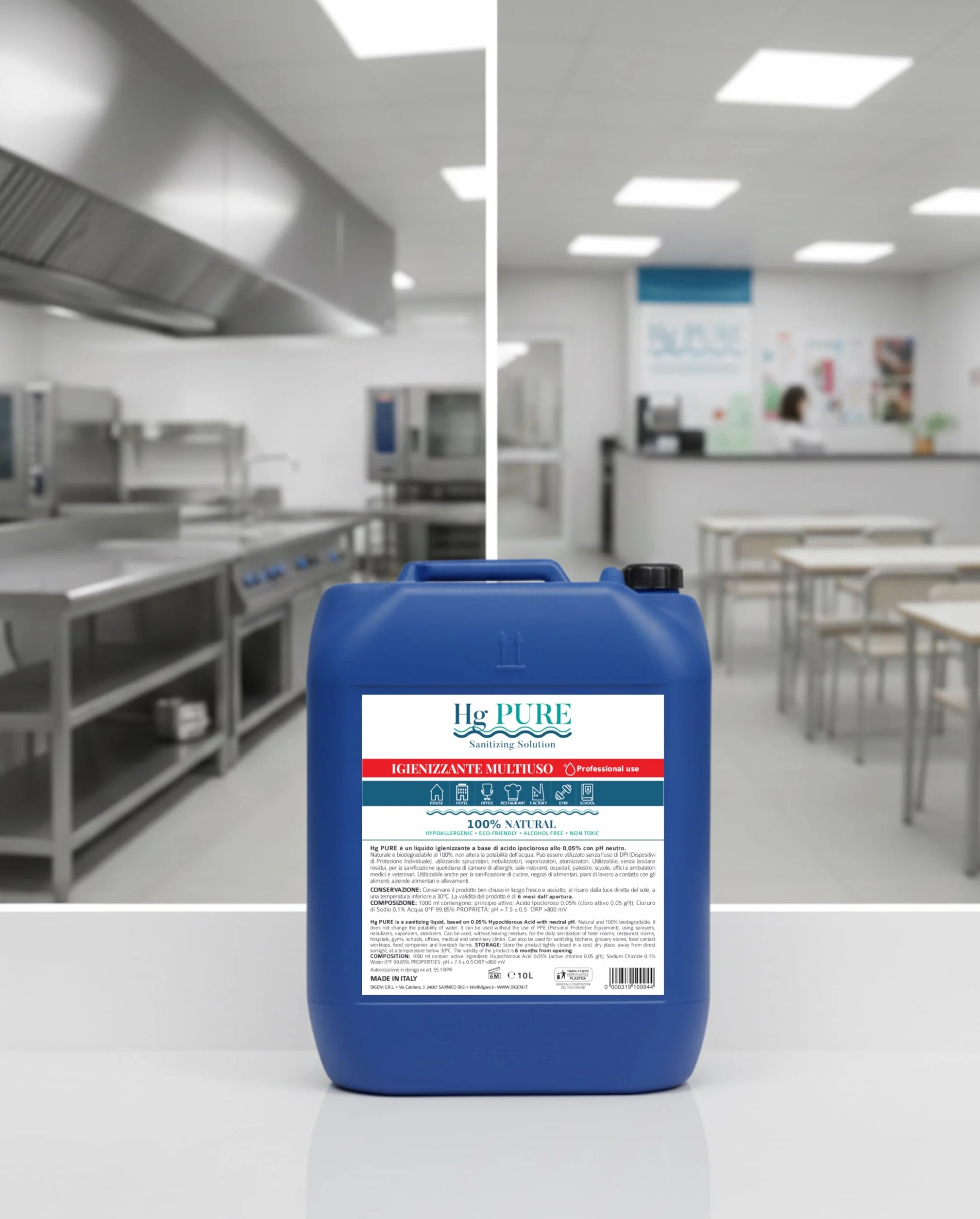 Hg Pure Disinfettante Igienizzante Liquido 5 litri Antibatterico Sanificante no Alcool Made in Italy
