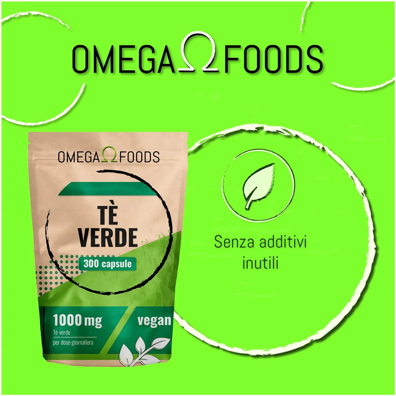 Capsule di tè verde – 300 capsule di estratto di tè verde ad alto dosaggio – 1 000 mg per dose giornaliera – Estratto di tèverde