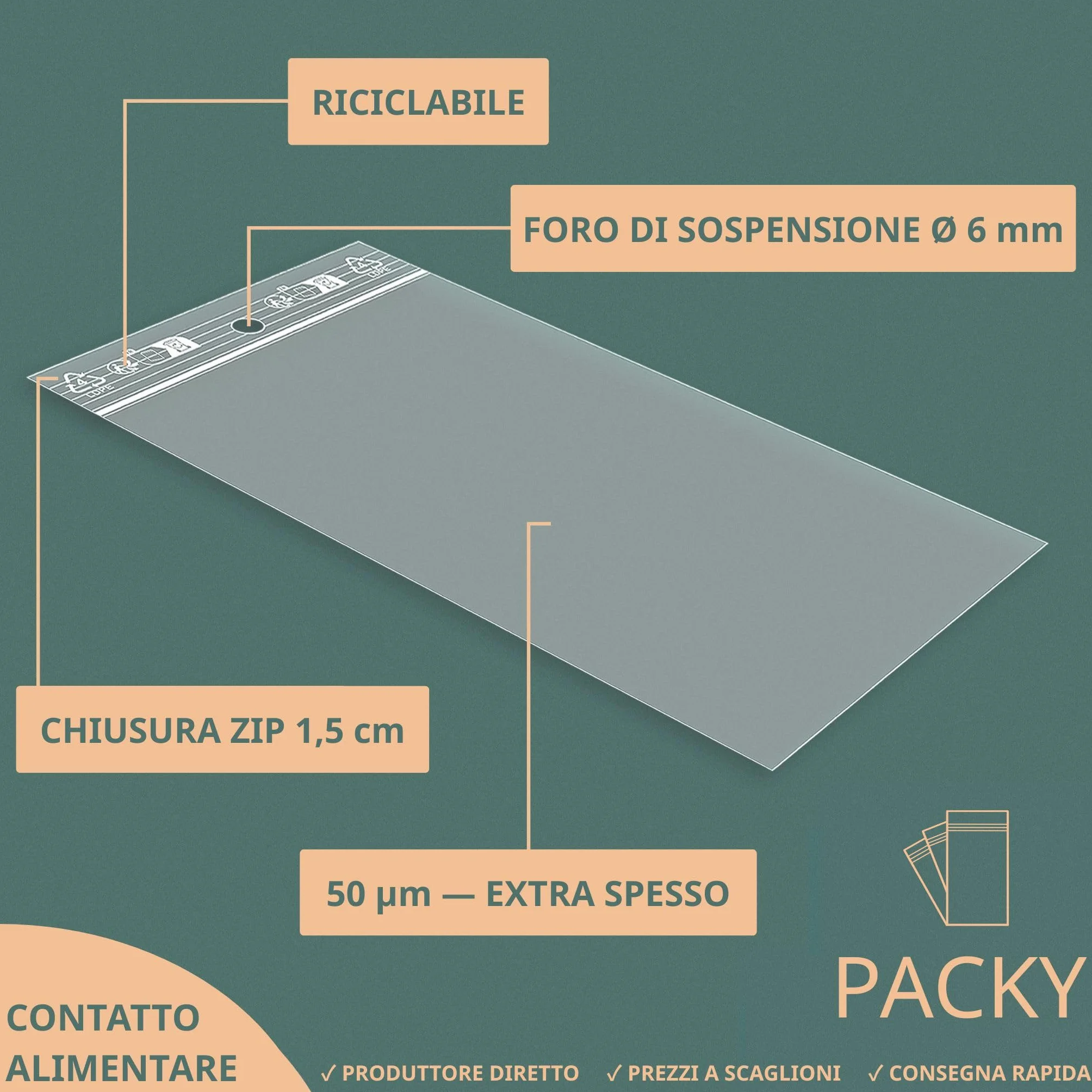 PACKY - Sacchetti Plastica Richiudibili 4x6 Cm - 100 Pezzi - Bustine Trasparenti Richiudibili | Ampia scelta