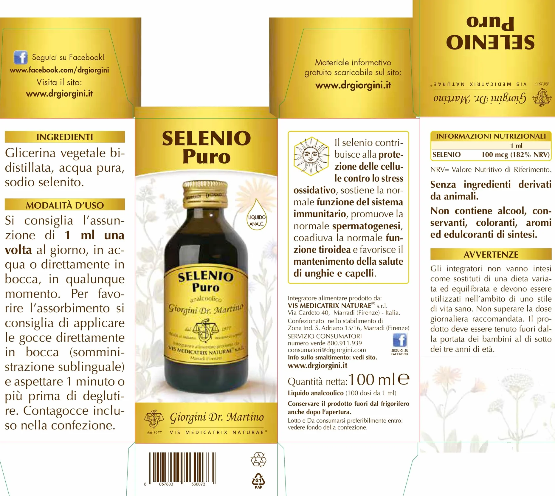 Integratore SELENIO PURO liquido analcolico - 100 ml (dosi per 100 giorni)