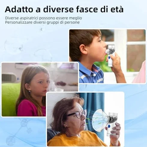 Aerosol Silenzioso, Ricaricabile USB-C Macchina Aerosol per Adulti e Bambini,Con Display Digitale, Aerosol Ultrasuoni Con 2 Maschere e un Boccaglio