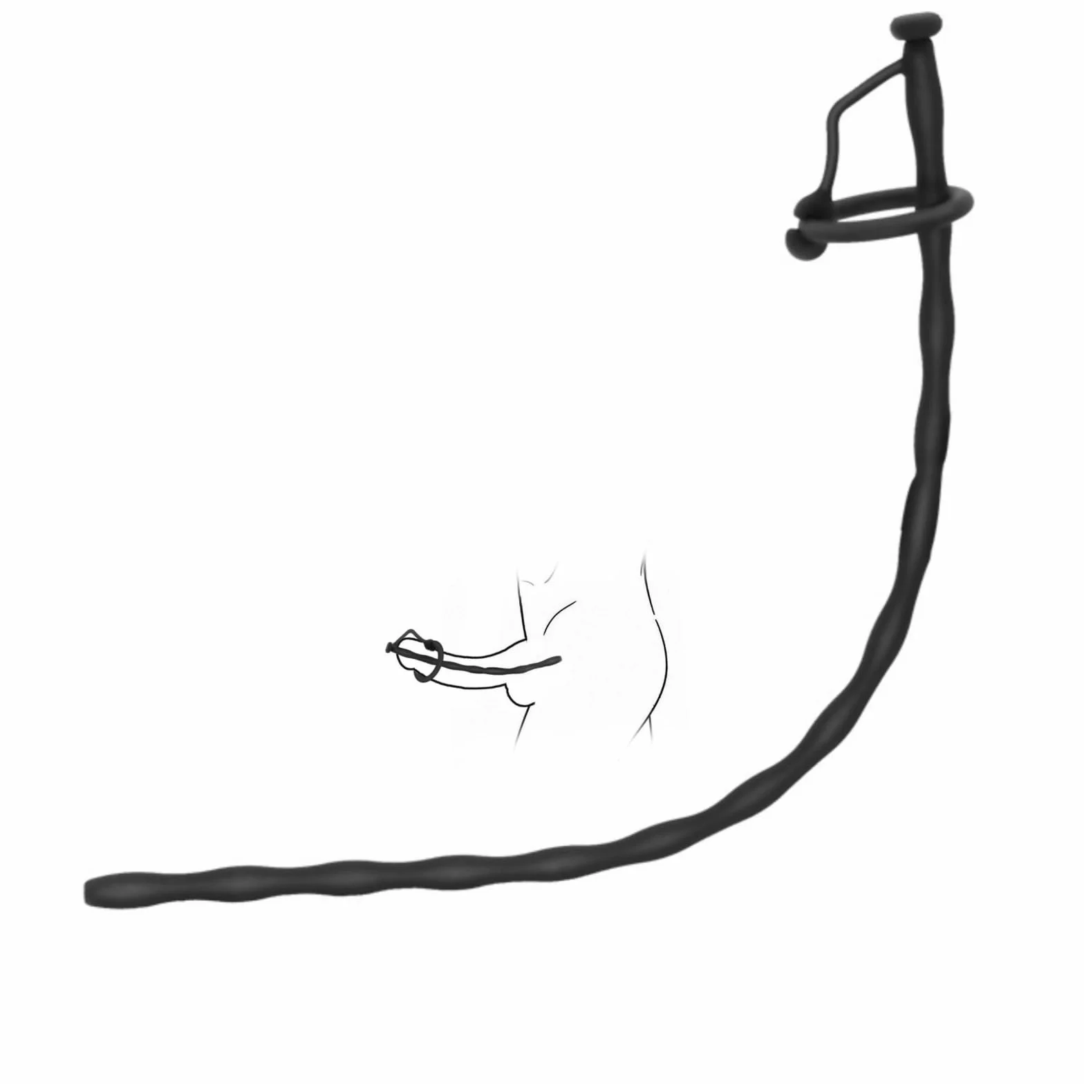 Sonda uretrale cava staccabile nera per uomini, lunga 30 cm, adatta ai principianti-ITRM5801 (L)