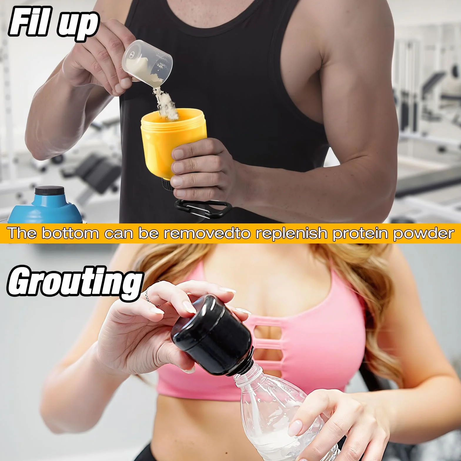 3 Piezas Porta Proteine, 200ml Porta Proteine in Polvere Ontenitore per Proteine Funnel con Moschettone per il Trasporto di Medicinali,Polvere Proteica,Pillole