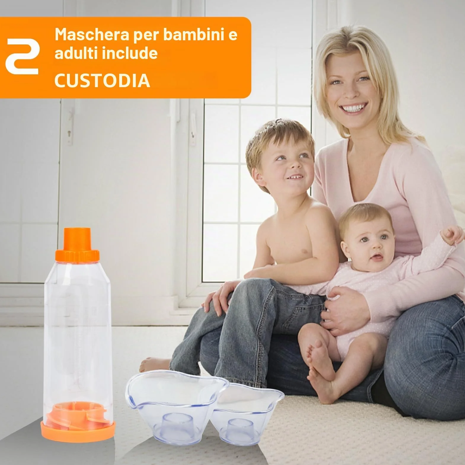 Distanziatore per inalatori adulti e bambini o neonati con maschera, camera aerosol aiuta la consegna di farmaci per asma (trasparente, maschera per bambini)