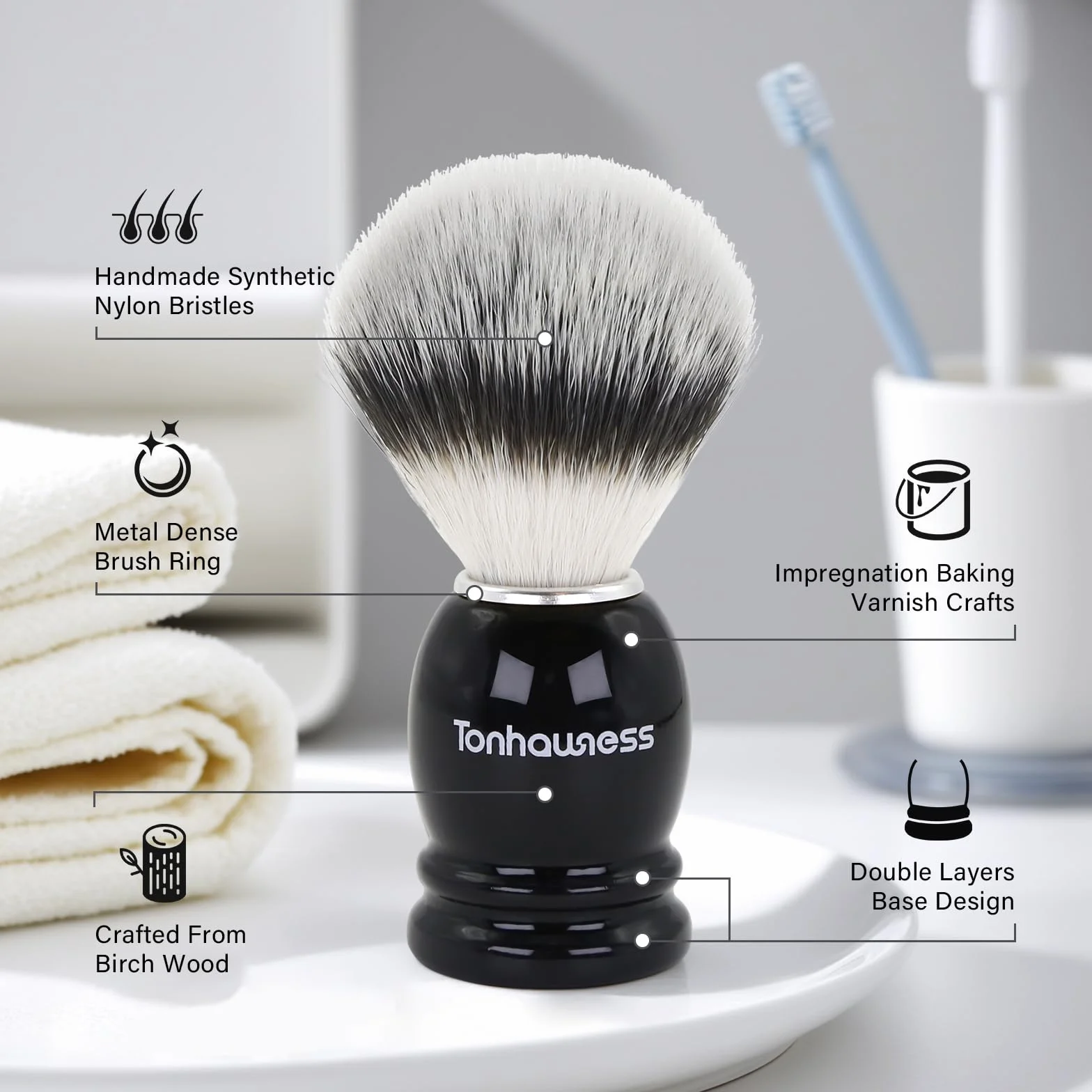 Kit per pennello da barba per uomo, set da barba 3 in 1 include pennello con setole in nylon, ciotola da barba in acciaio inossidabile a 3 strati e supporto per la rasatura con modellazione integrata