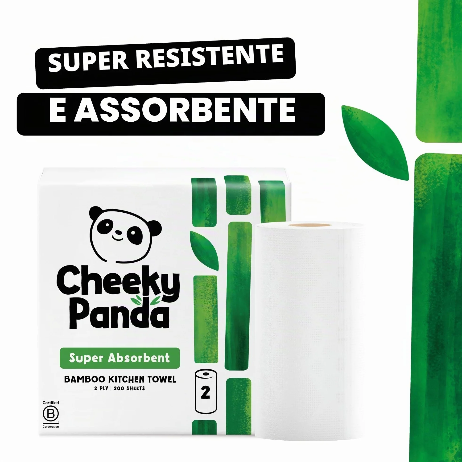 The Cheeky Panda Carta Cucina in Bambù 10 Rotoli Carta Asciugatutto 1000 Fogli Assorbenti 2 Veli