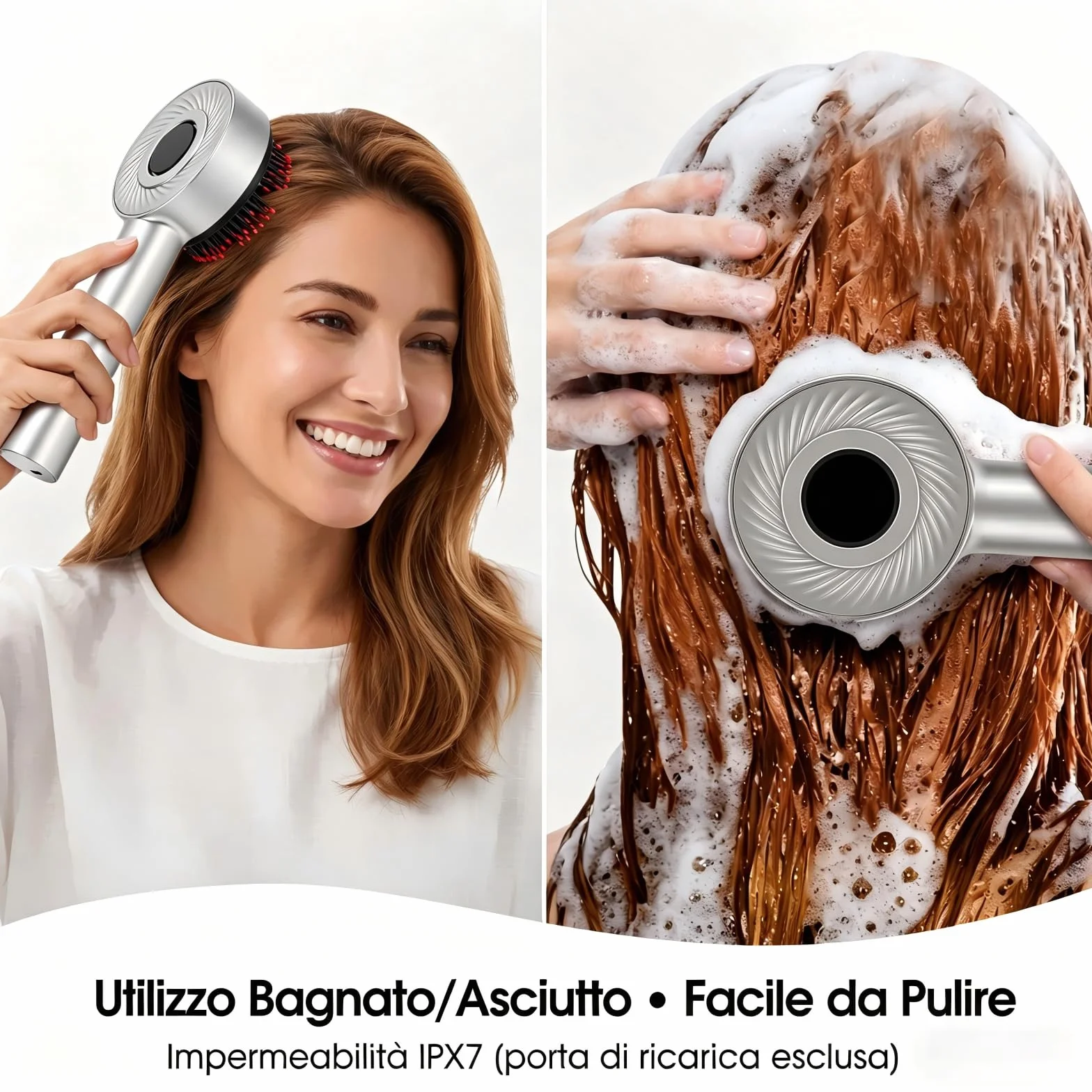 Pettine Massaggiante Elettrico per Cuoio Capelluto, IPX7 Impermeabile, Ricaricabile, 3 Modalità