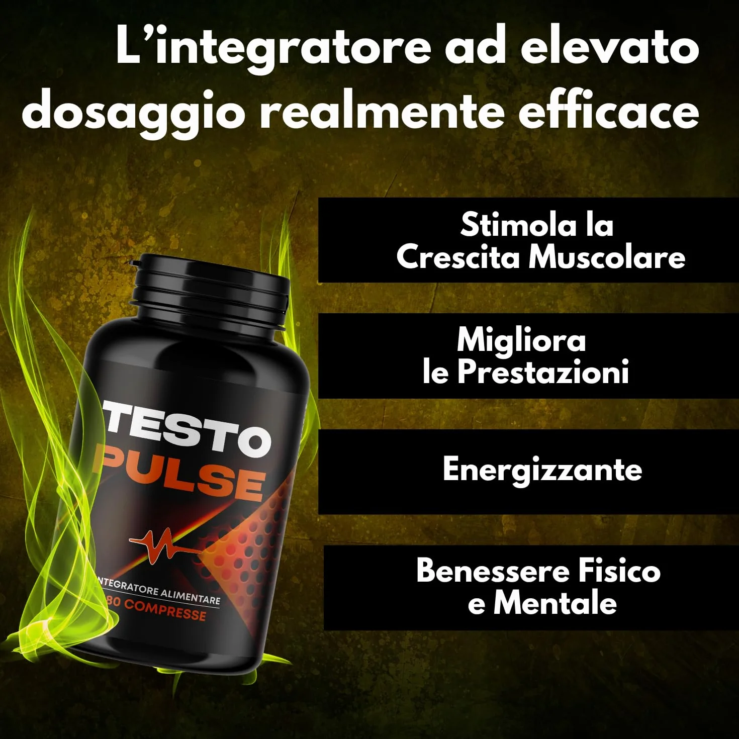 Testosterone Uomo | 180 Compresse | Azione Booster Rapida e Potente | Aumento Massa Muscolare Uomo I Alto dosaggio di Tribulus Terrestris, Maca Peruviana, Ashwaganda e ZMA, Testo Pulse