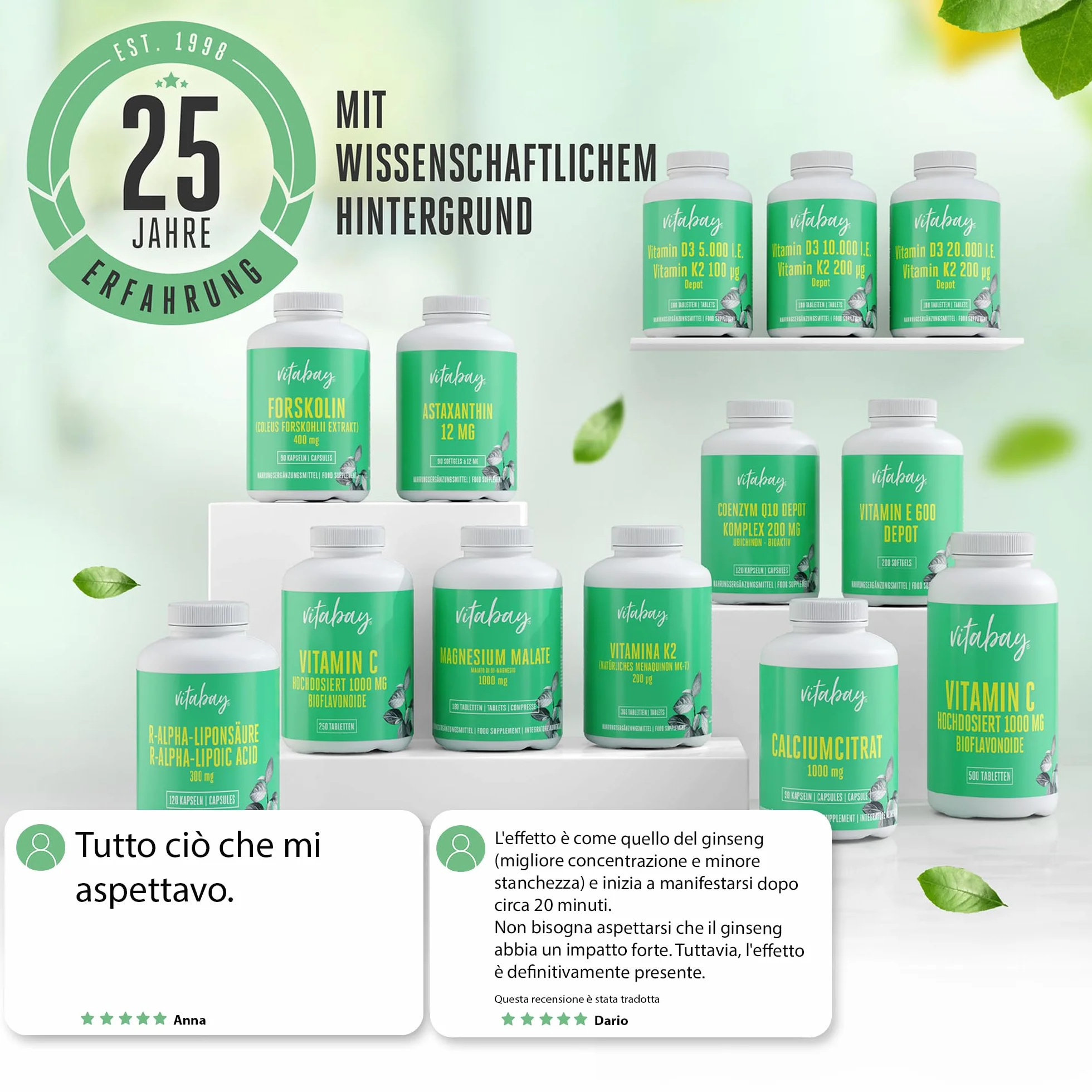 Vitabay Panax Ginseng Rosso 600 mg 120 Capsule Vegane Standardizzato 20% Ginsenosidi Vero Ginseng Coreano
