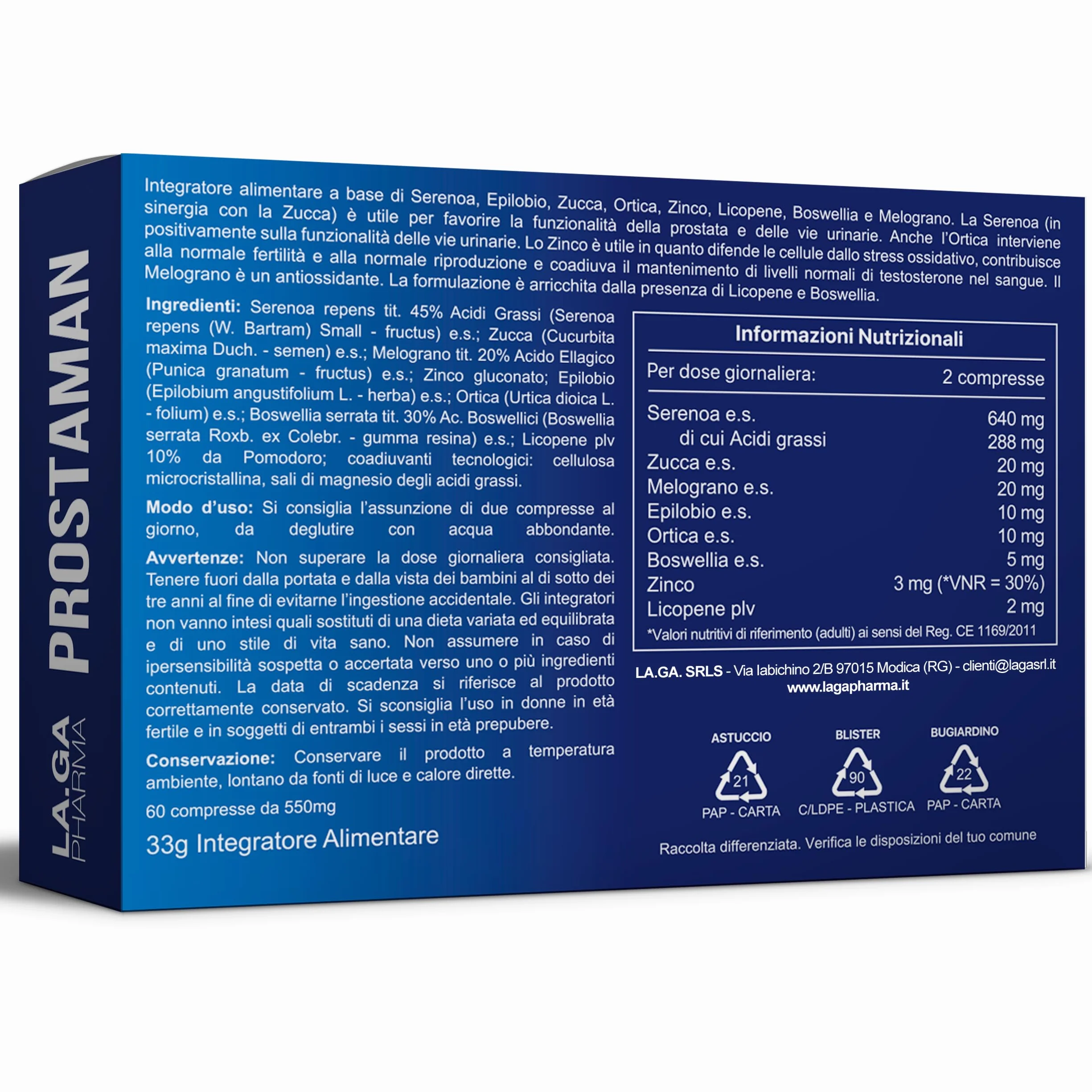Serenoa Repens Prostata Integratore 60 Compresse con Saw Palmetto, Boswellia, Zucca e Licopene 640mg