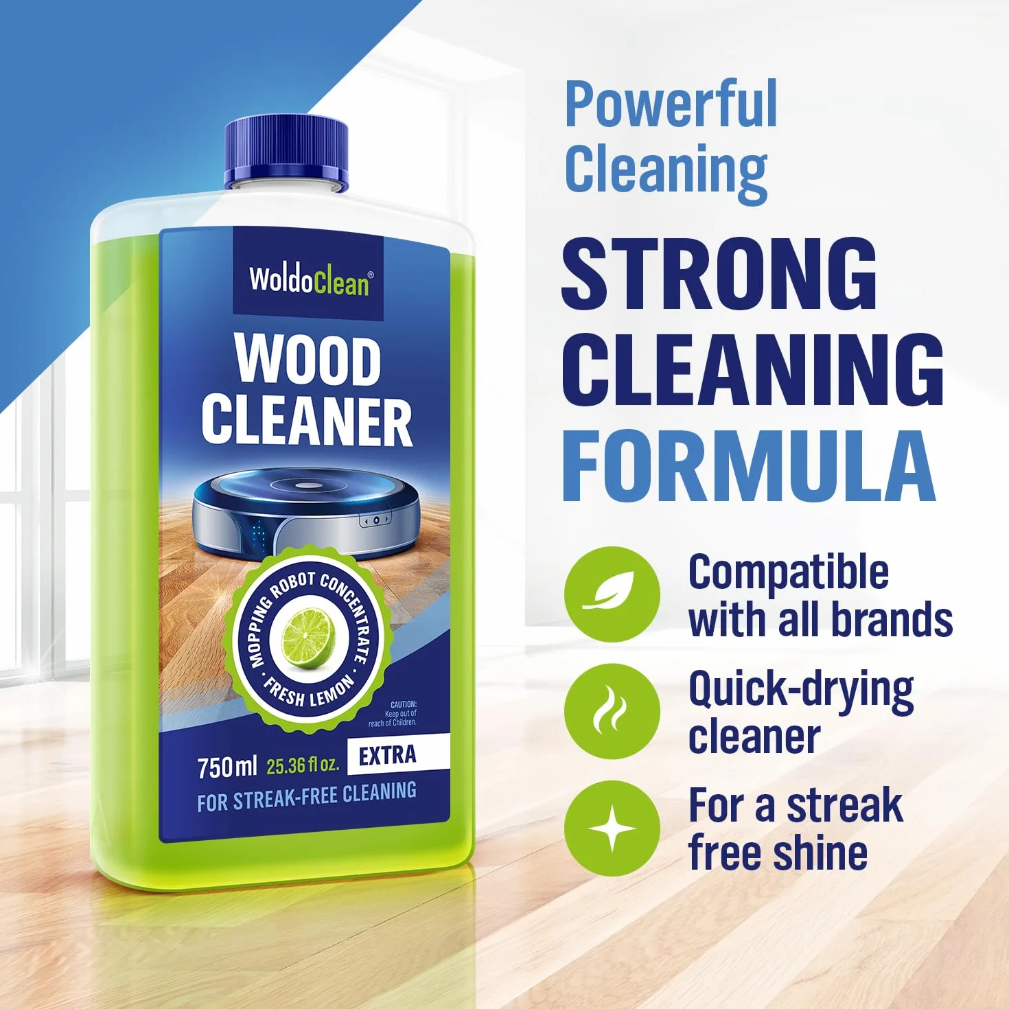 WoldoClean Detergente per Robot Lavapavimenti 750ml - Pulitore Concentrato Agrumi per Parquet e Laminato