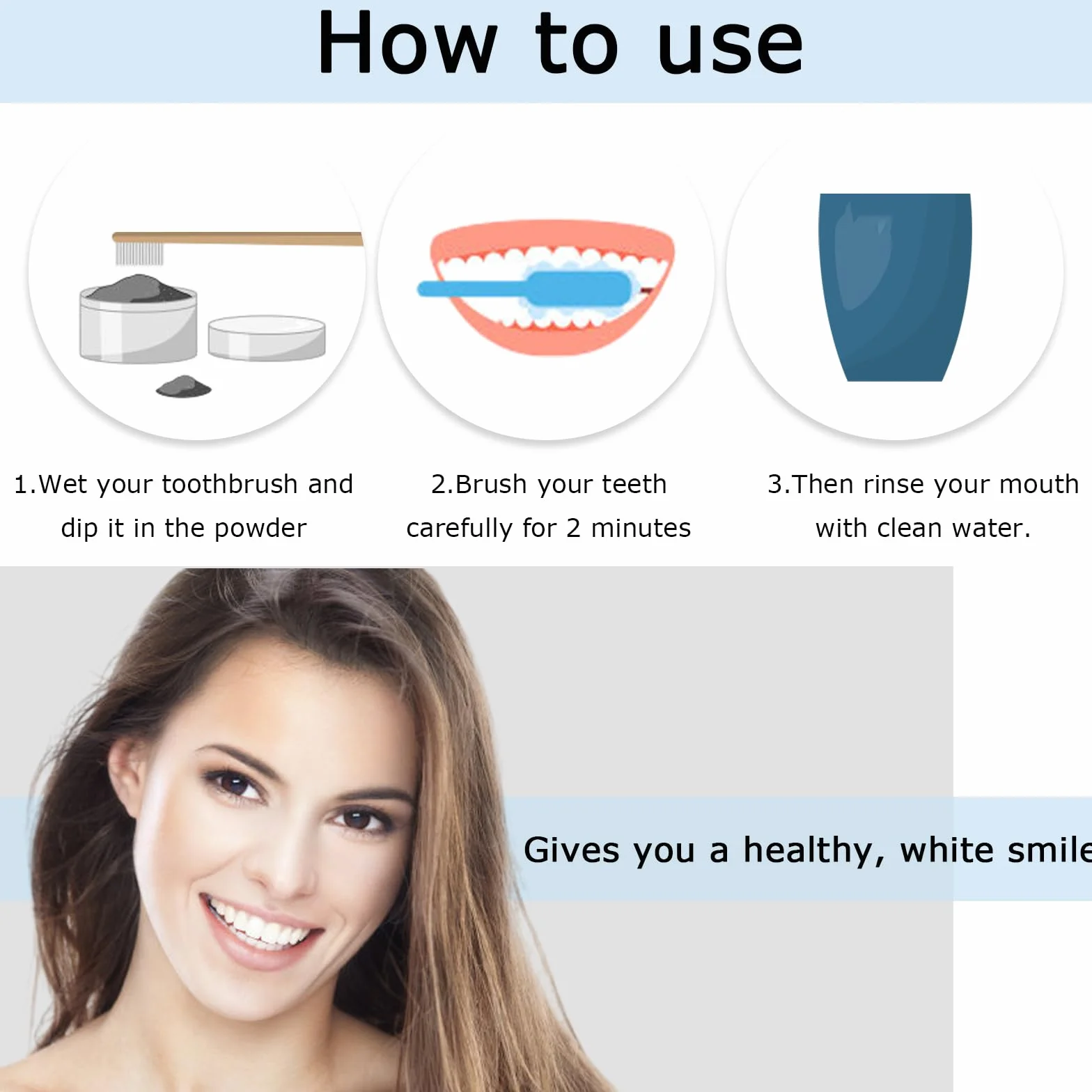 Sbiancante Dentale Polvere Sbiancante Denti con Carbonio Attivato 2 Pezzi + 2 Strisce Sbiancanti