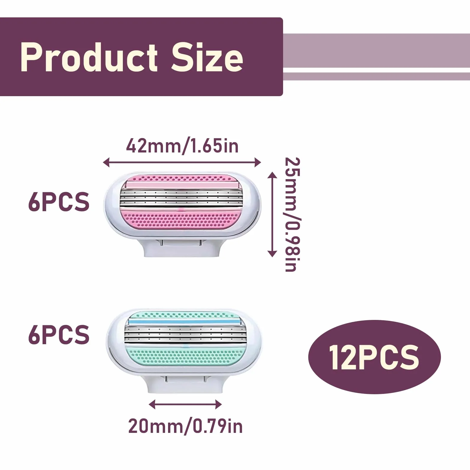 12 Pezzi Lamette Ricambio Compatibili con Venus, Ricariche Rasoio Donna 3 Lame, con Striscia Lubrificante, Rasatura Delicata Profonda, Testine Intercambiabili per Manici Standard, Lavabili, Blu e Rosa
