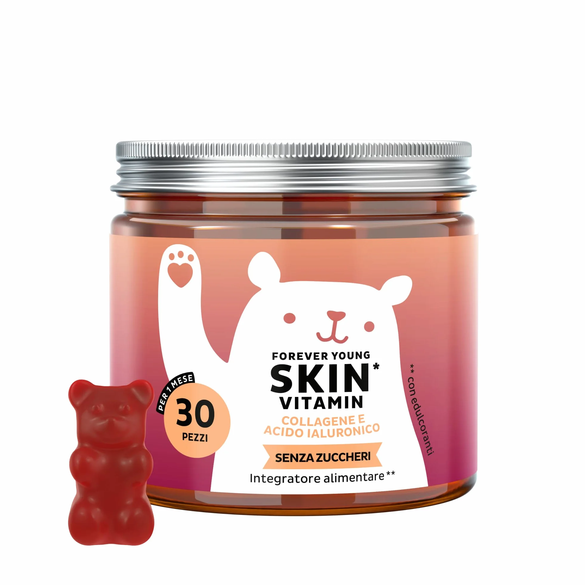 Bears with Benefits Forever Young Skin Collagene Vitaminico Acido Ialuronico Gommose Anti-Age 30 pezzi