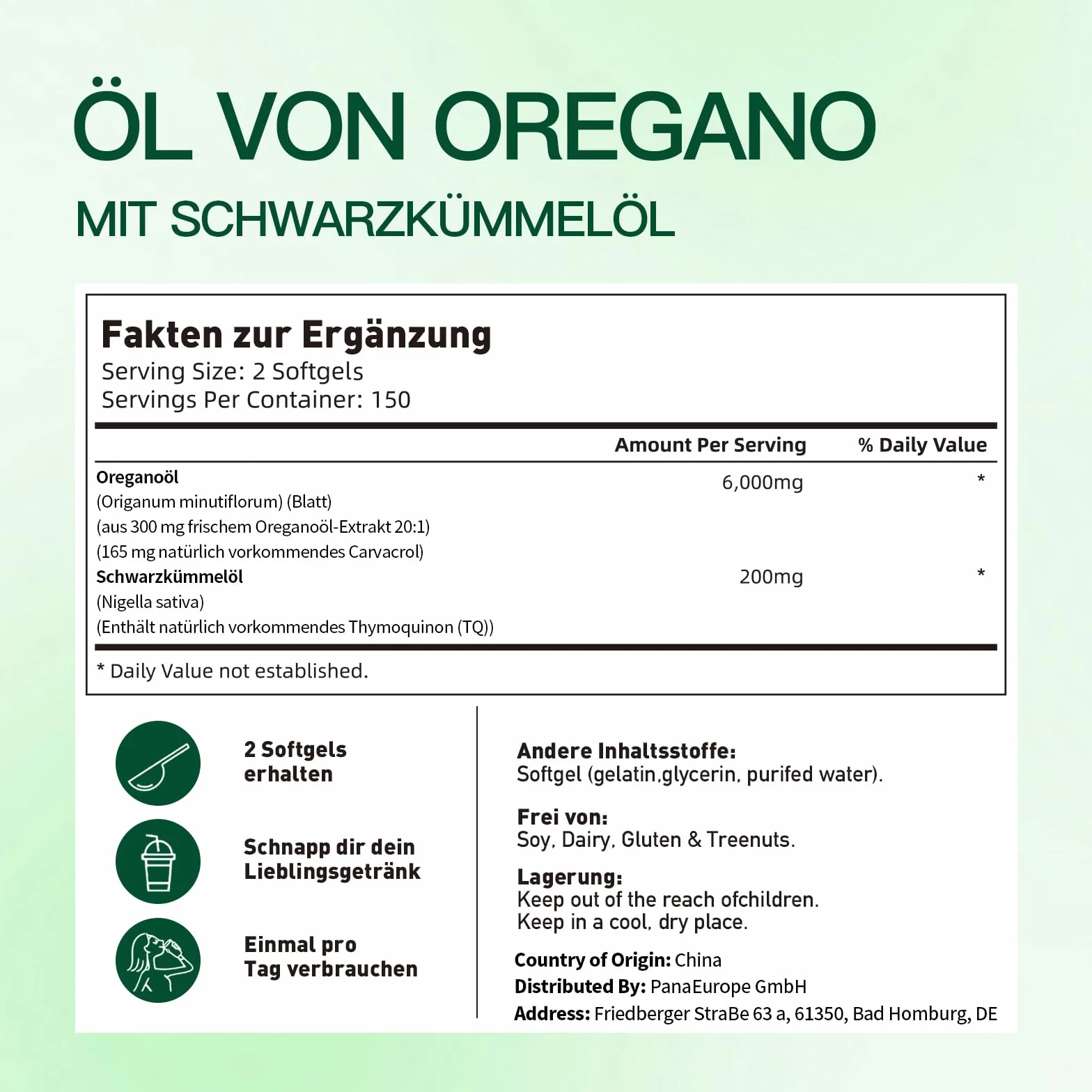 VivoNu Olio di Oregano Biologico con Olio di Semi Nero, 300 unità