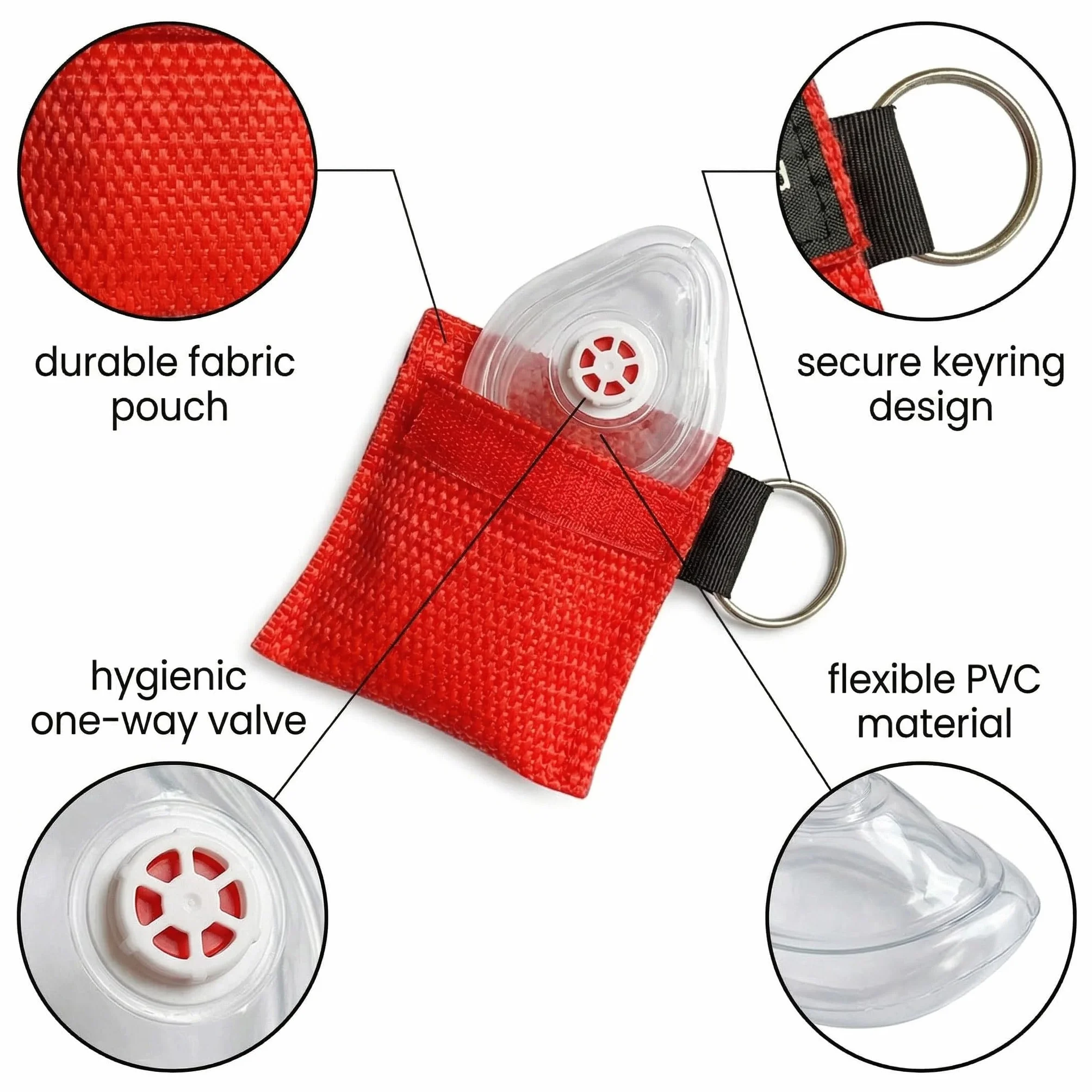 Mascherine Pocket Mask CPR in PVC con Valvola Unidirezionale, 5x5,5cm Rosso e Nero