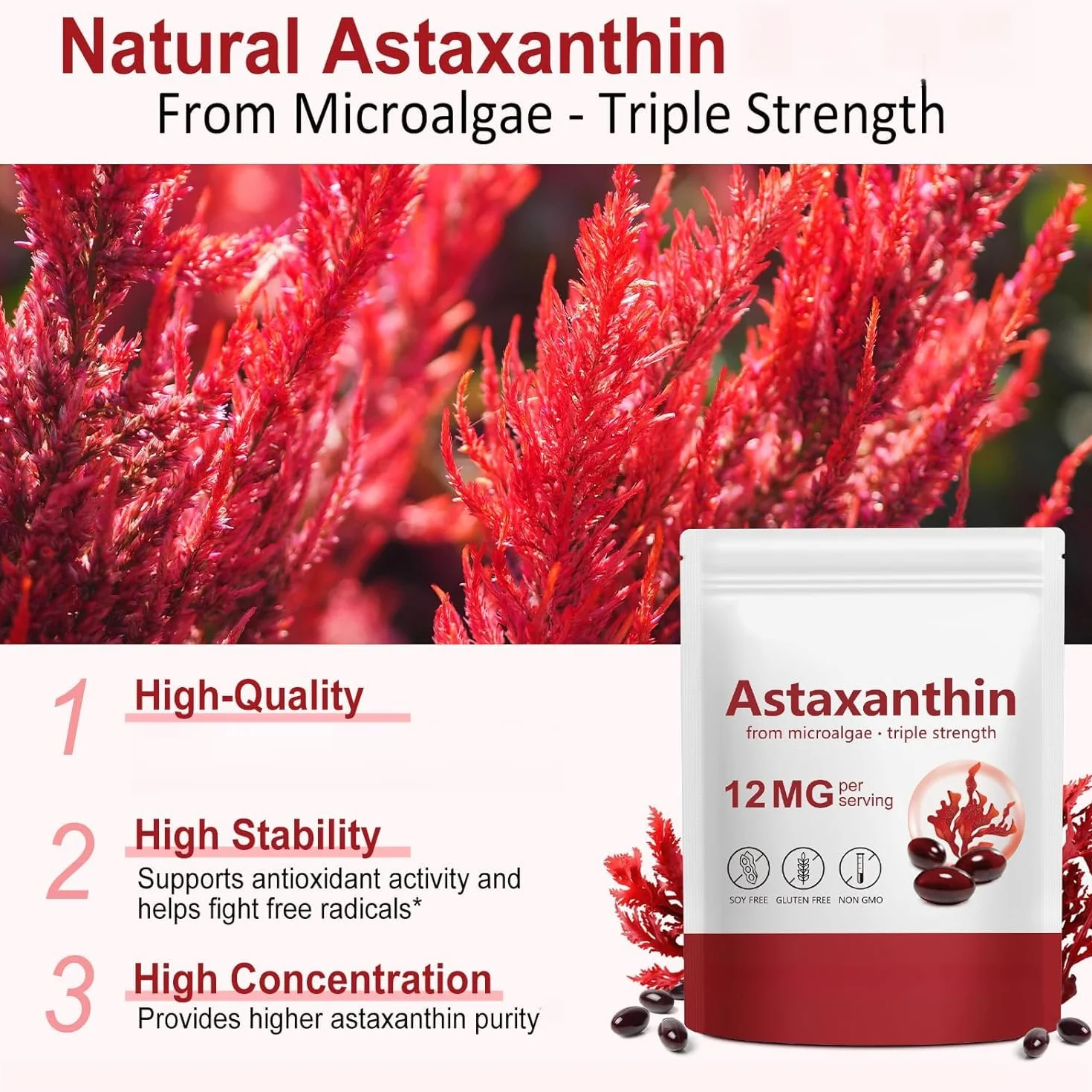 Astaxantina Premium Antiossidante per Occhi Pelle Articolazioni Circolazione Senza OGM Senza Glutine