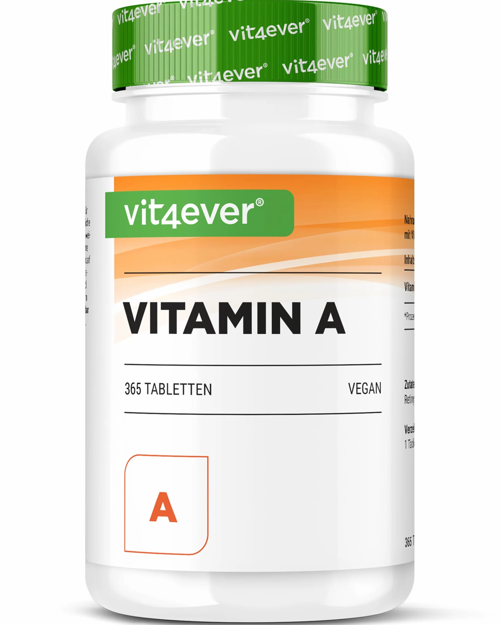 vit4ever Vitamina A - 10.000 U.I. (3000 µg) - 365 compresse - Alternativa alle capsule - Acetato di retinile ad alto dosaggio - Senza additivi inutili - Occhi, pelle, sistema immunitario - Vegan