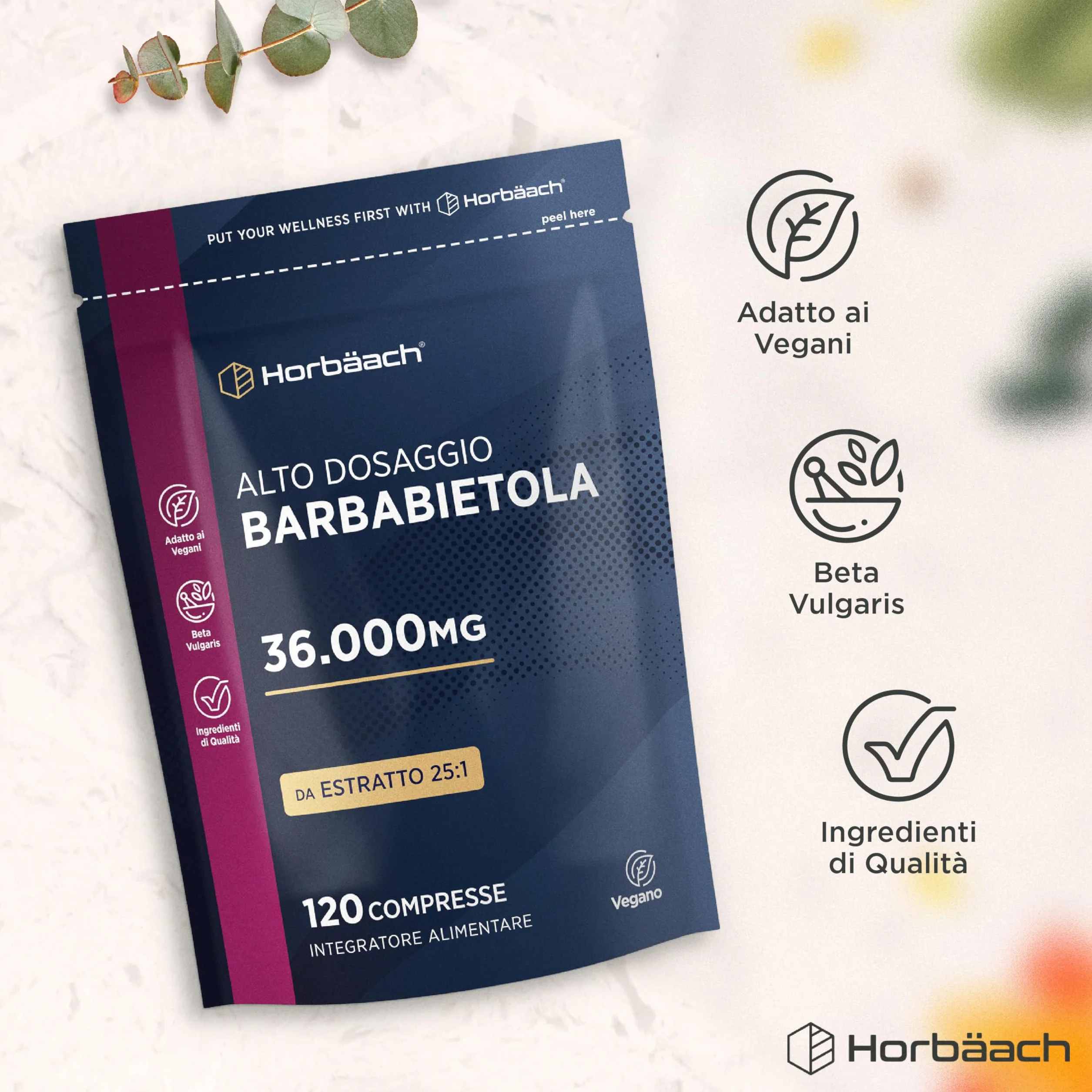 Horbaach Barbabietola Rossa Integratore 36.000mg Stimolatore Ossido Nitrico 120 Compresse Vegane