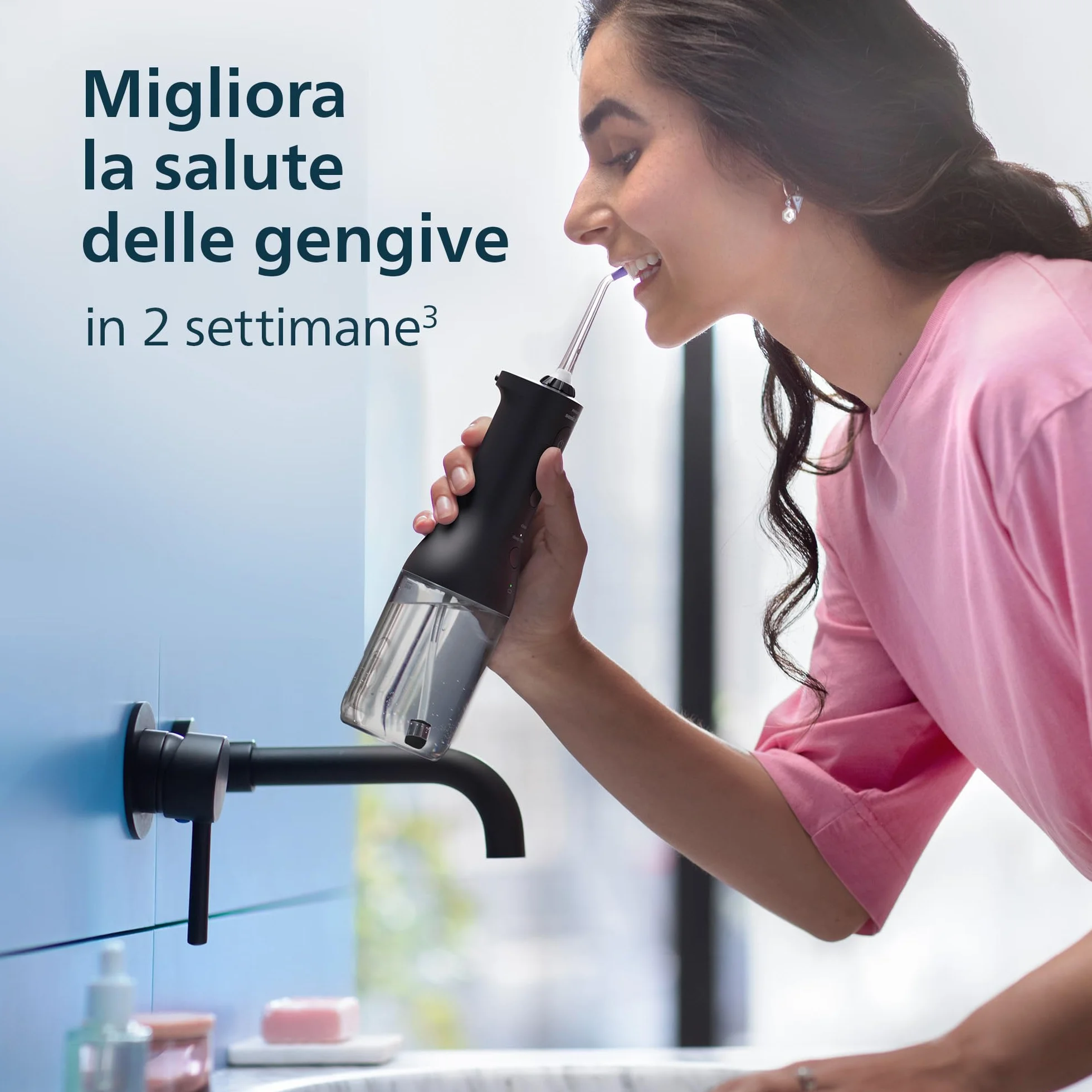 Philips Sonicare Irrigatore Orale Power Flosser 3000 cordless - Per denti e gengive - Nero modello HX3826/33, Sonicare 3000, Nero