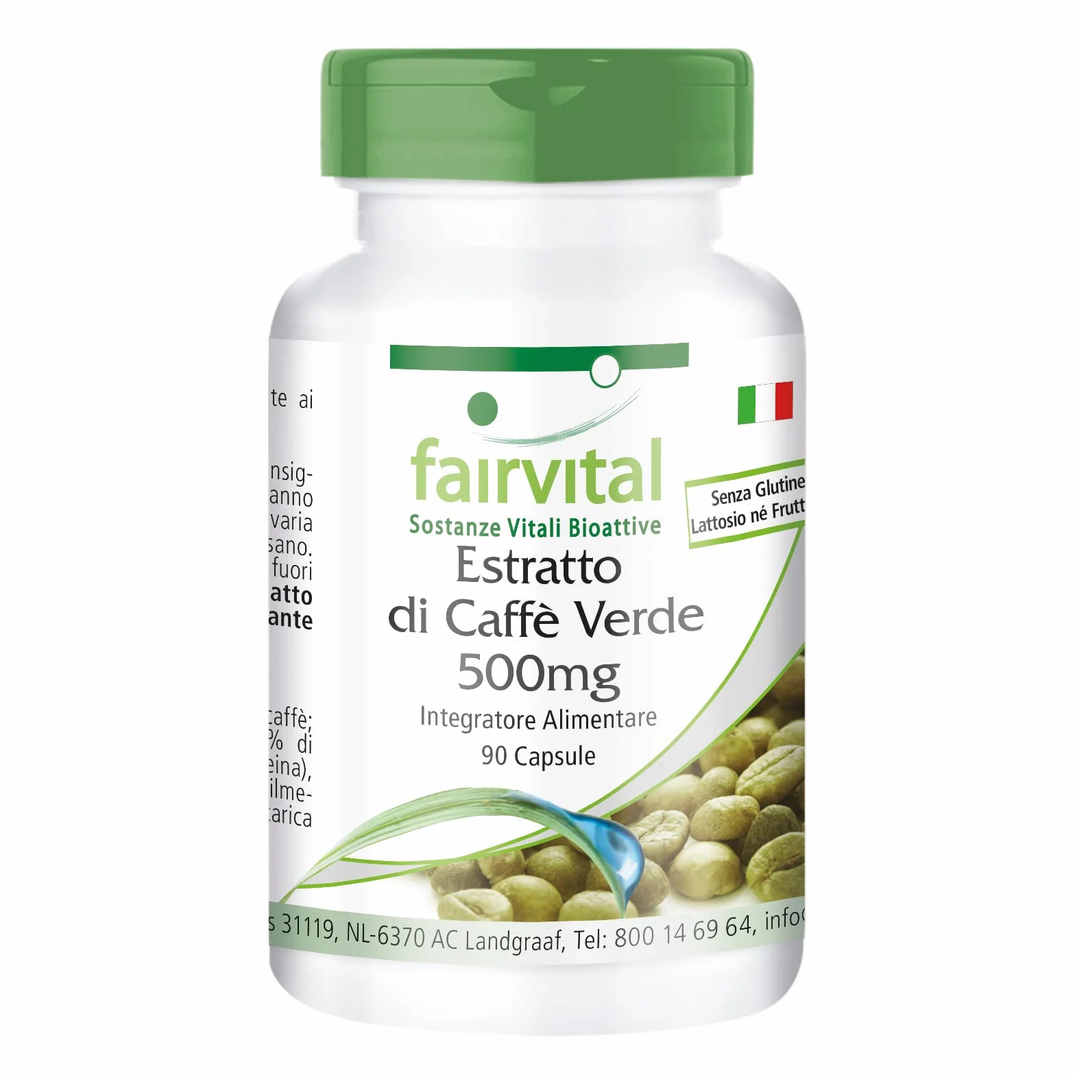 Fairvital Estratto di caffè verde 500 mg 90 capsule alto dosaggio standardizzato 45% acido clorogenico vegano