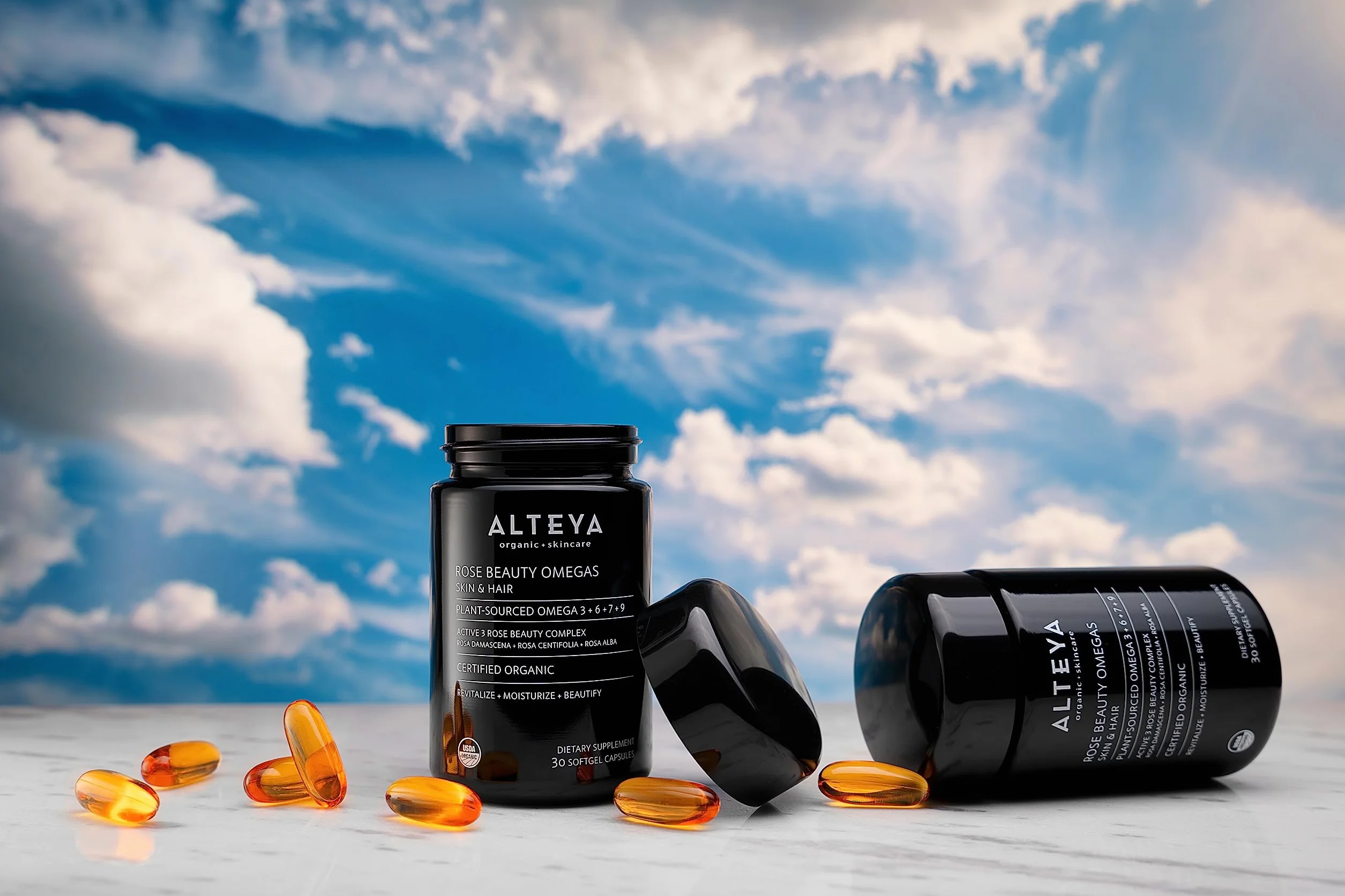 Alteya Bio Rose Beauty Omegas Omega 3+6+7+9 + Antiossidanti 30 Capsule Certificato Biologico USDA Pelle Capelli