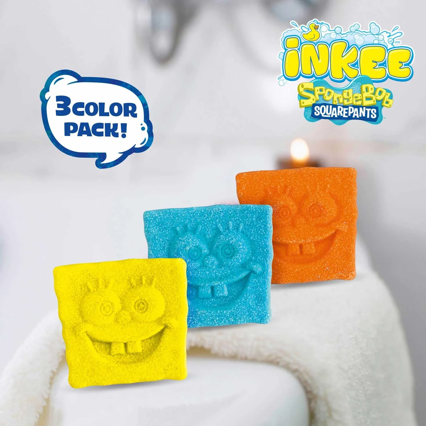 INKEE Mini Pack Spongebob, Set Di 6 Pompe Da Bagno Per Bambini Con Forme Di Spongebob e Aromi di Popcorn, Divertimento Garantito