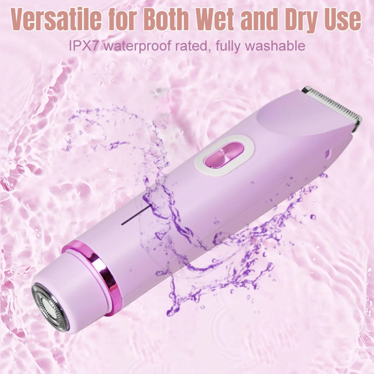 Klyne Rasoio Da Donna Elettrico 2 in 1 Tagliacapelli Impermeabile IPX7 Ricarica USB Purple