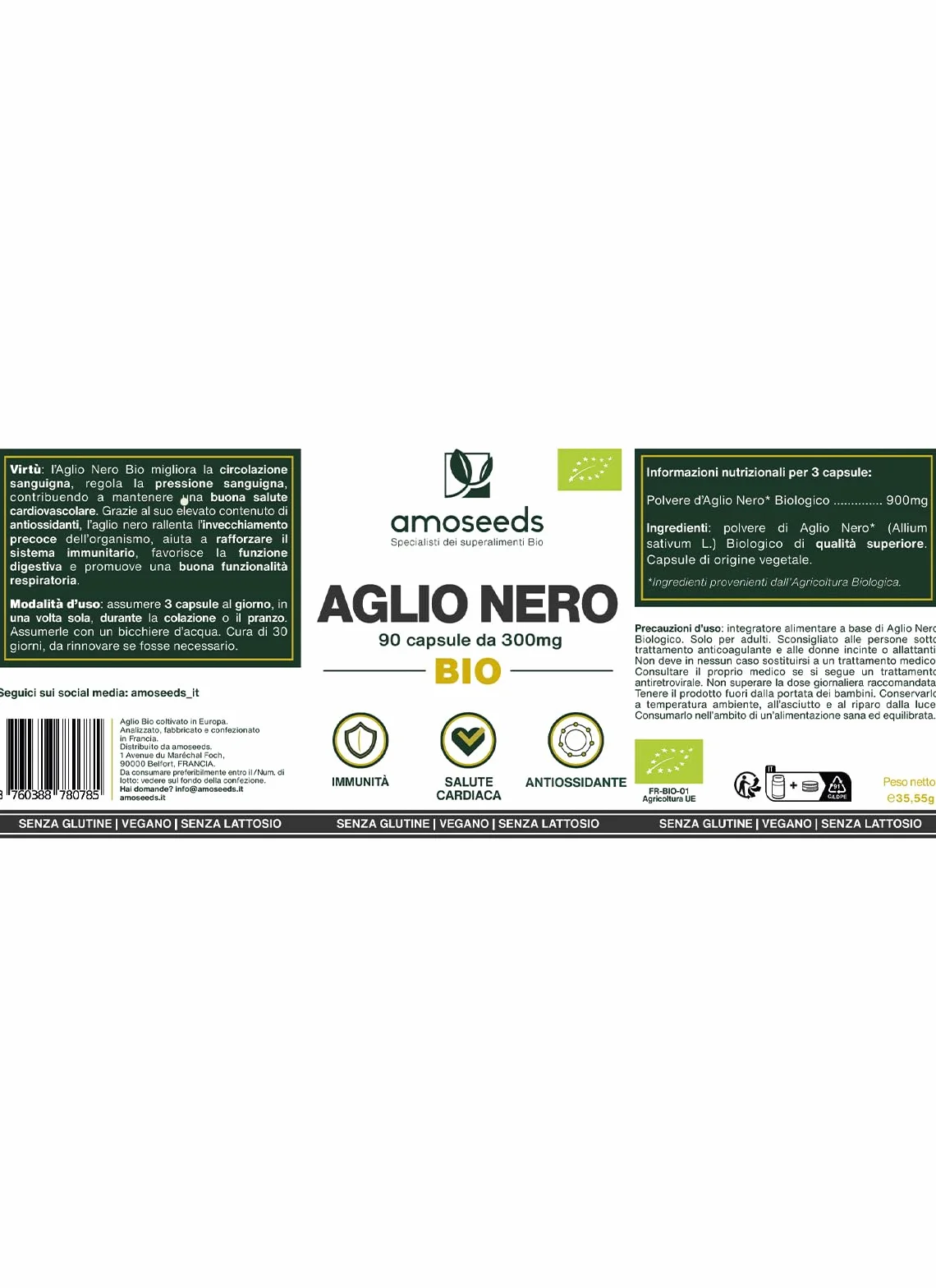 Aglio Nero BIO | Extra Forte, 900mg / Giorno | Contiene S-allilcisteina (SAC), 90 capsule | Cuore, Circolazione Sanguigna, Immunità | Allicina, Integratore di Aglio Capsule | Qualità superiore