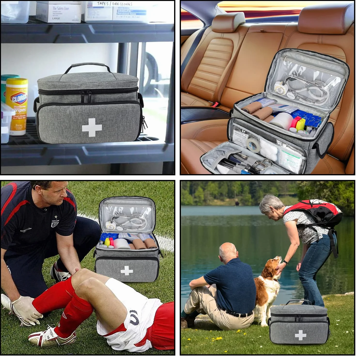 Kit di pronto soccorso Boczif, Borsa di trasporto per emergenza, Organizer medico per casa ufficio viaggi all'aperto (grigio)