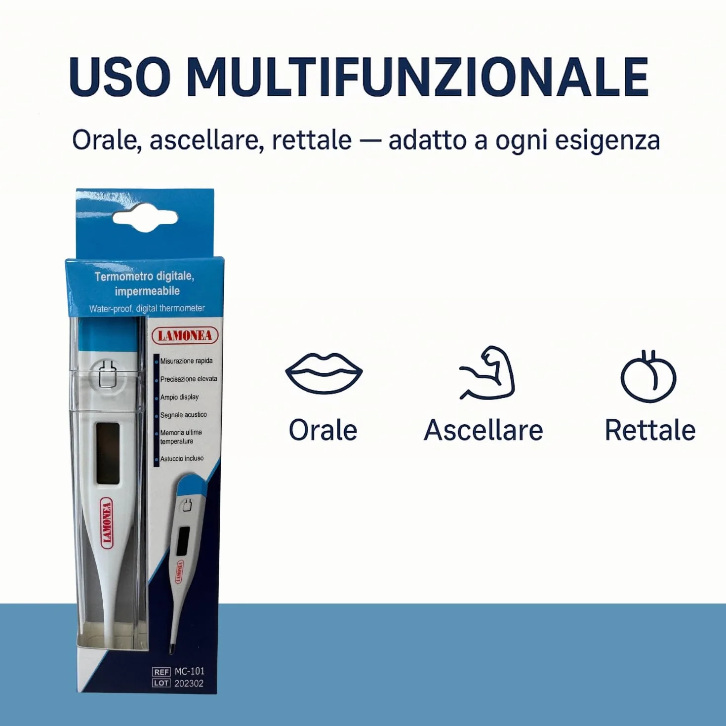 Termometro Digitale MC-101 Impermeabile Preciso Misura Febbre 60 Secondi Display LCS