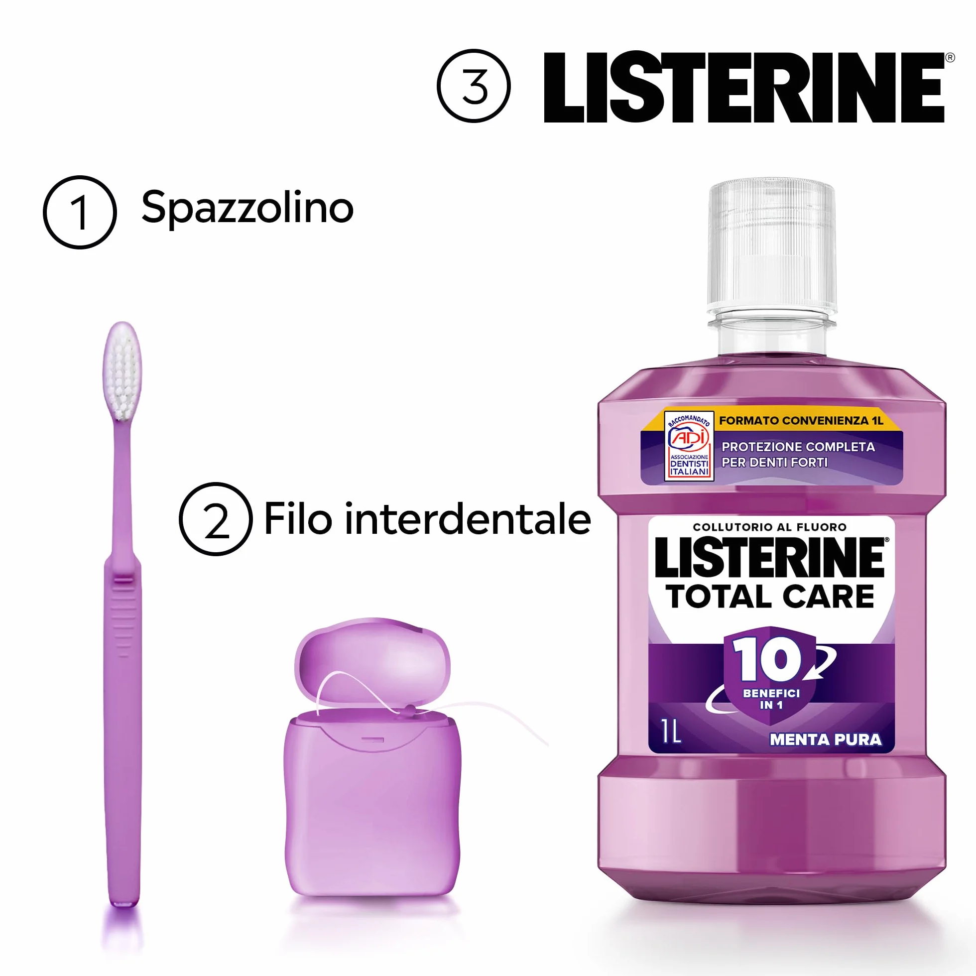 LISTERINE Total Care Collutorio al Fluoro Menta Pura 1L 10 benefici in 1