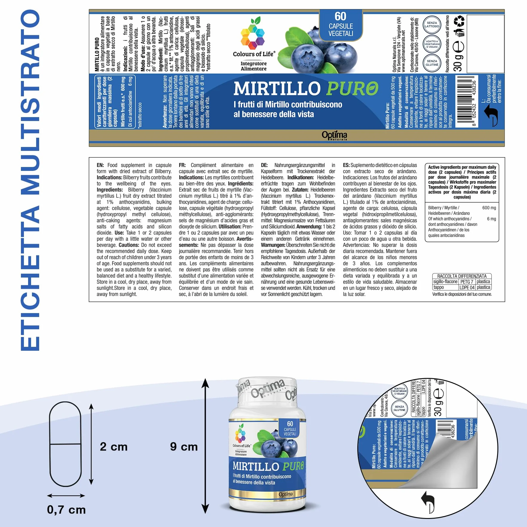 Colours of Life Mirtillo Puro Integratore Mirtillo Nero 60 Capsule Vegetali Benessere Vista