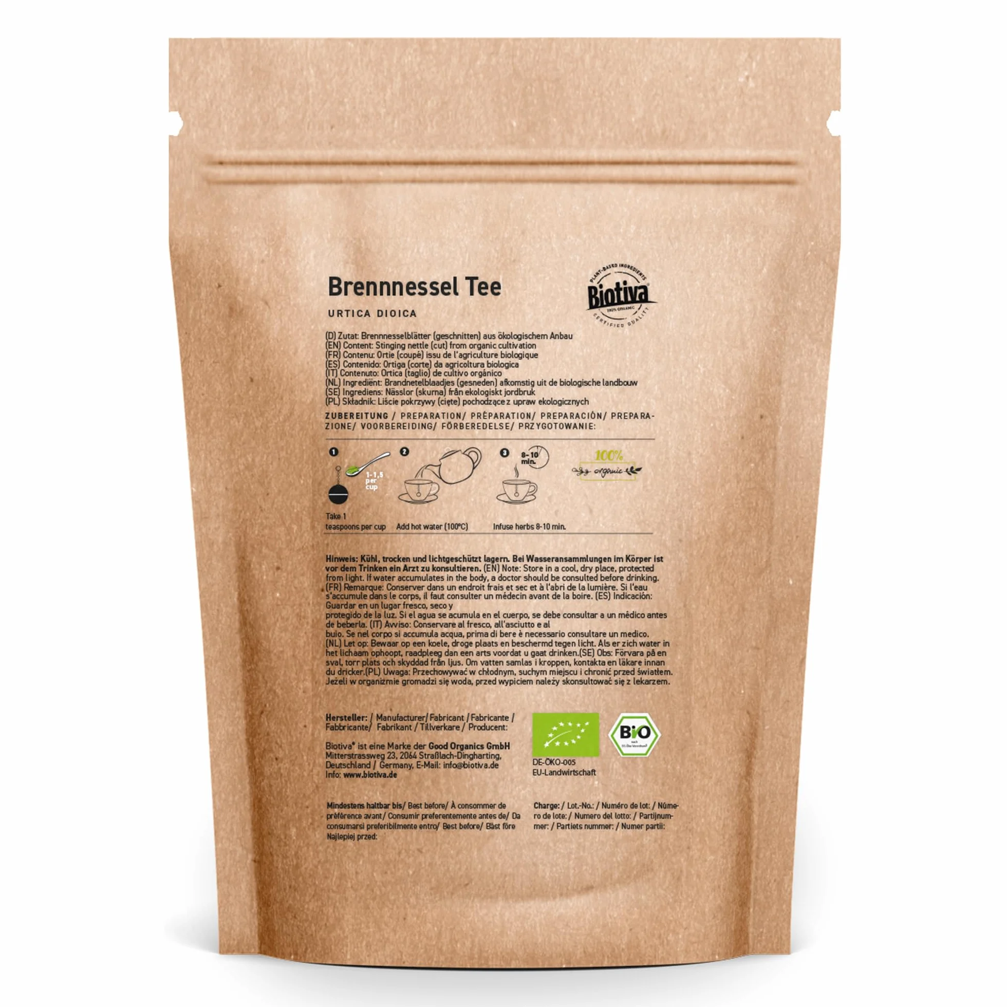 Tè di foglia d'ortica Bio 100g Biotiva 100% biologico