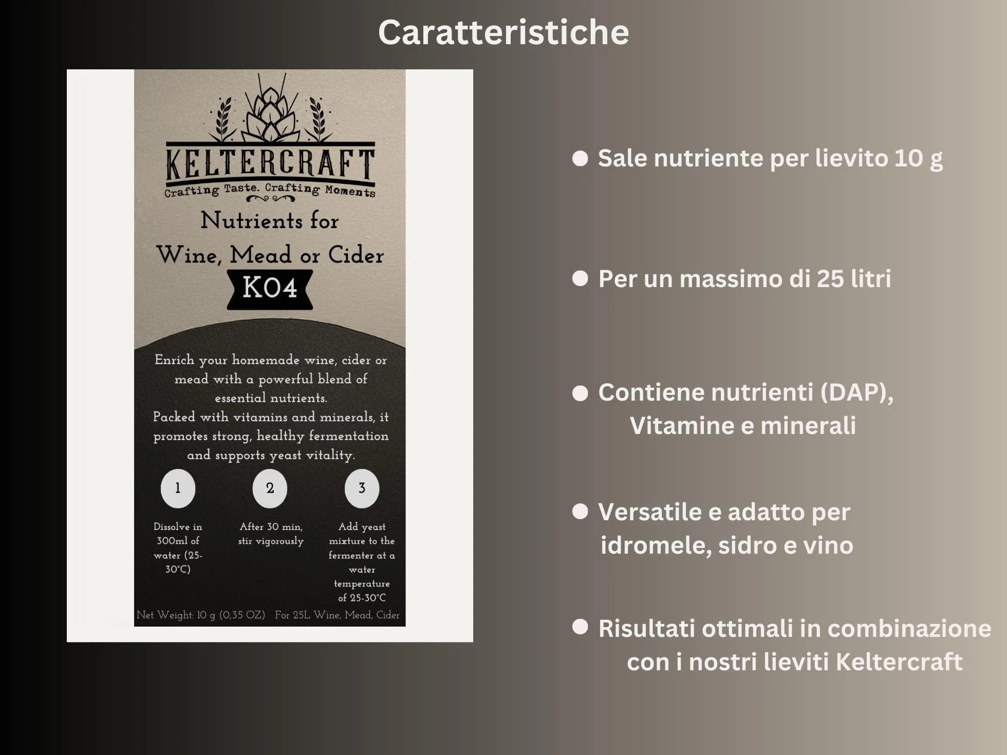 Keltercraft K04 Sale Nutriente per Lievito per Fermentazione DAP con Vitamine 10g per 25L Vino Idromele Sidro