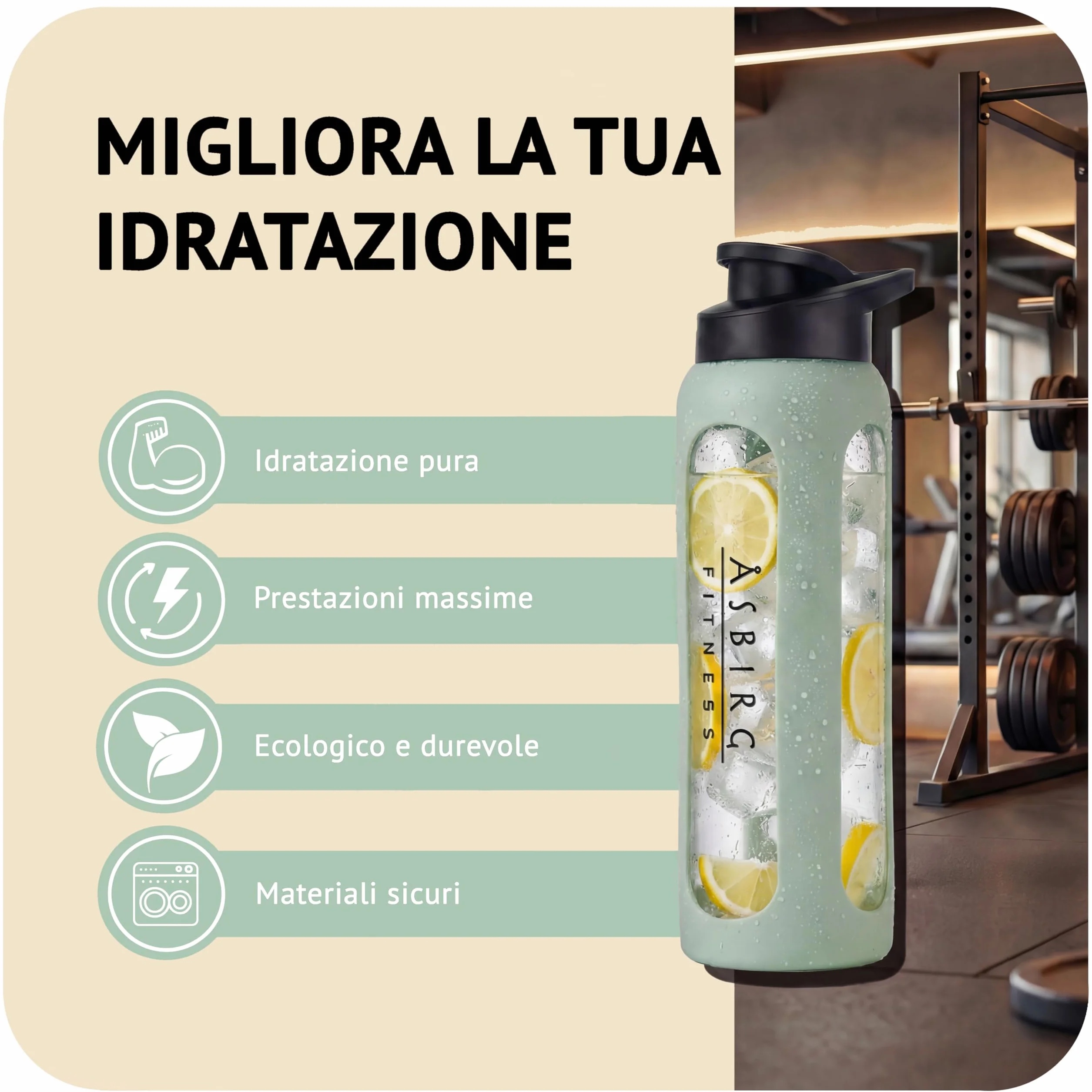 Shaker Proteine in Vetro 700 ml – Senza BPA, a Prova di Perdite & Robusto – Shaker per Proteine con Palla Mixer in Vetro Borosilicato – Bottiglia per Frullati e Sport | Verde Pastello
