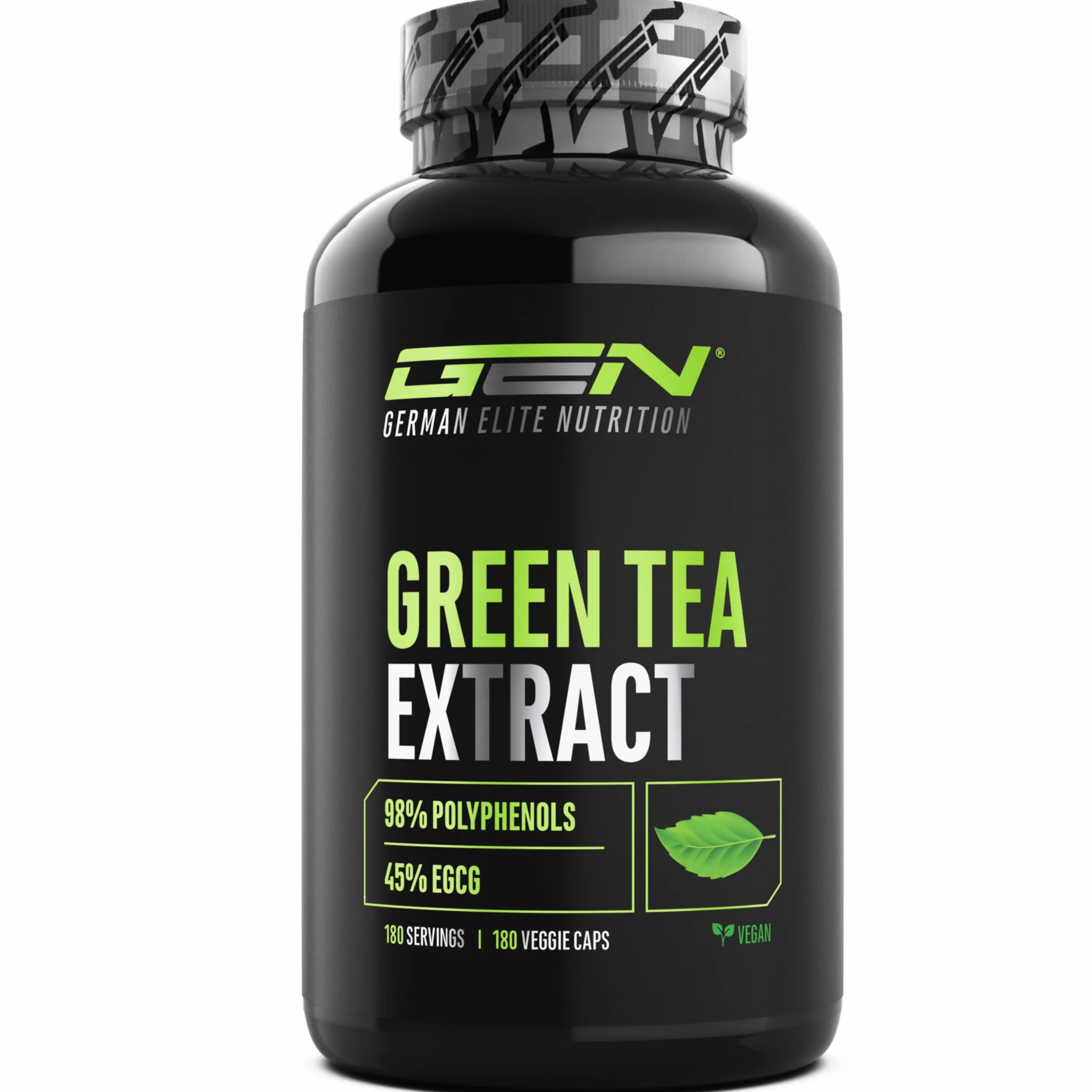 Estratto di tè verde - 180 capsule - Dosaggio extra elevato con 750 mg di estratto di tè verde per capsula - 95% di polifenoli e 45% di EGCG - Senza additivi superflui - Vegano